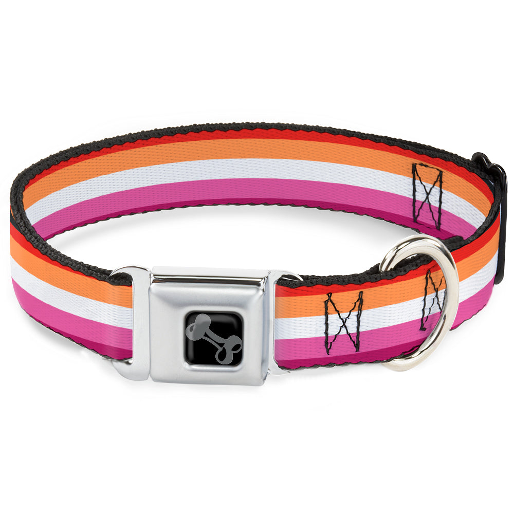 Dog Bone Black/Silver Seatbelt Buckle Collar - Flag Lesbian Five Stripe Oranges/White/Pinks Seatbelt Buckle Collars Buckle-Down