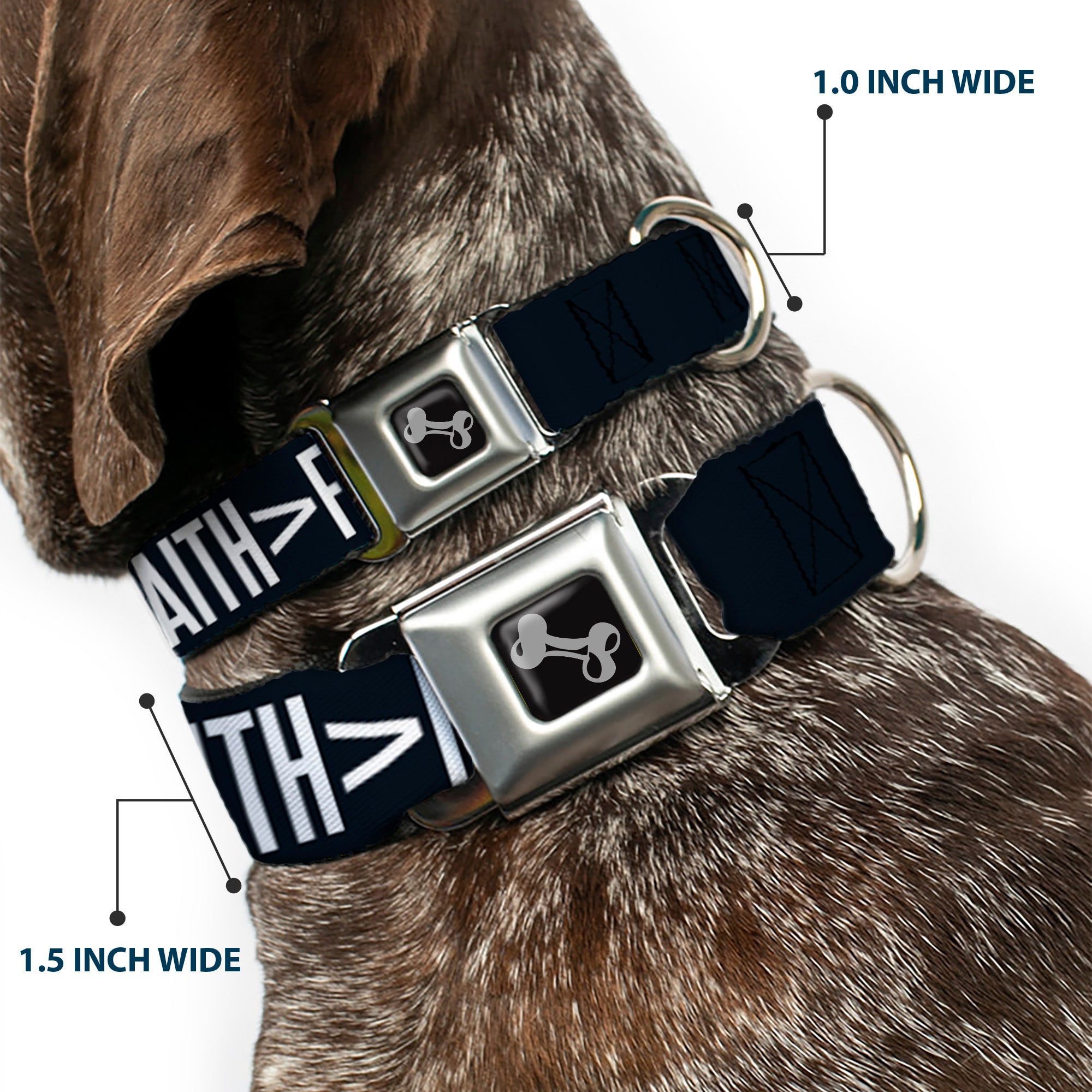 Dog Bone Black/Silver Seatbelt Buckle Collar - FAITH Greater Than FEAR Navy Blue/White Seatbelt Buckle Collars Buckle-Down