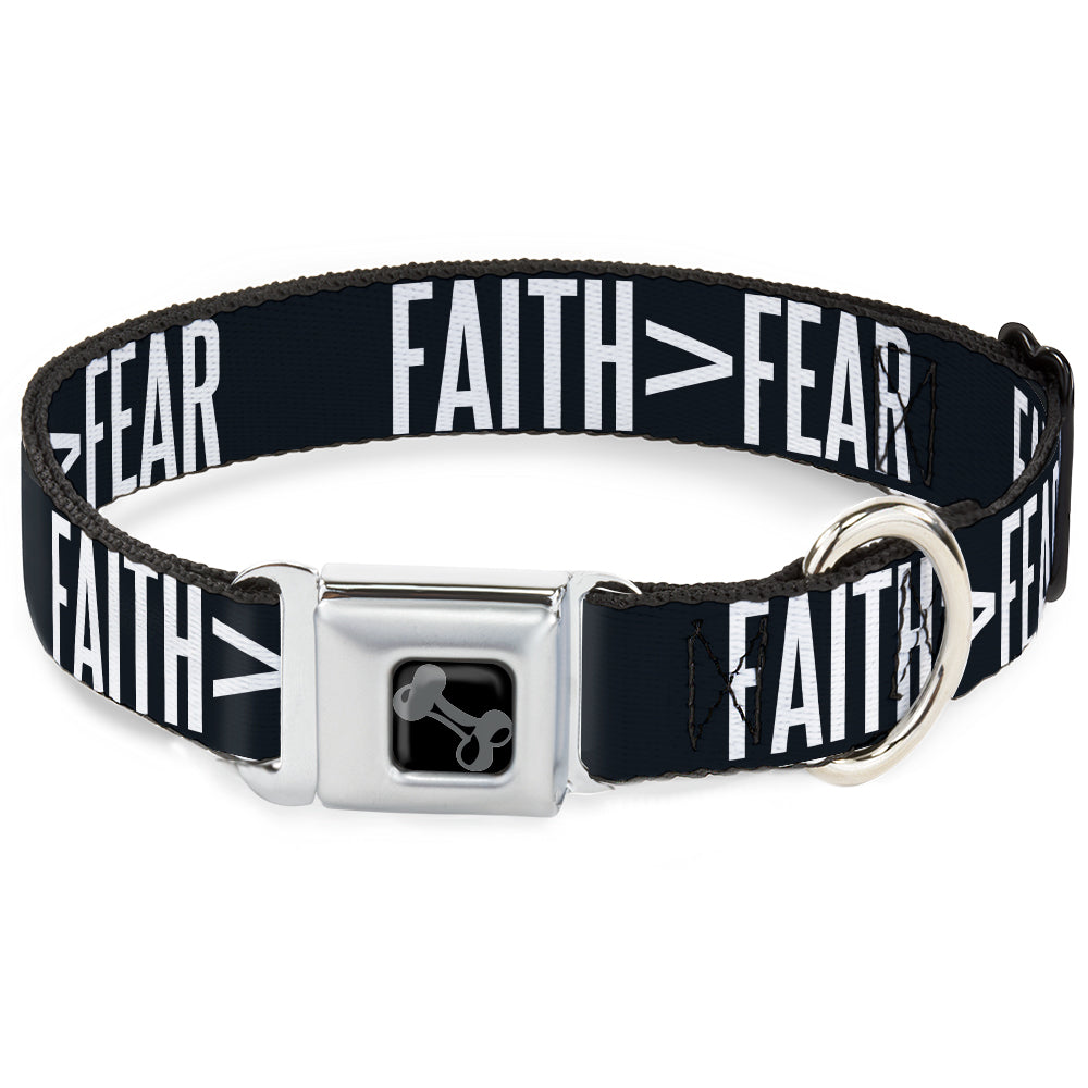 Dog Bone Black/Silver Seatbelt Buckle Collar - FAITH Greater Than FEAR Navy Blue/White Seatbelt Buckle Collars Buckle-Down