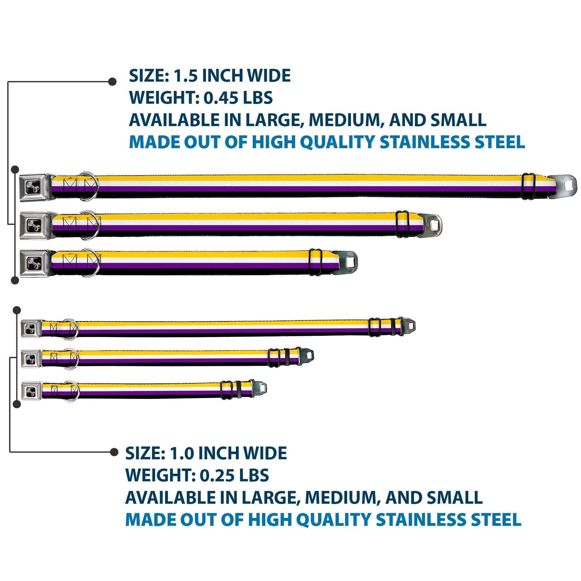 Dog Bone Black/Silver Seatbelt Buckle Collar - Flag Non-Binary Stripe Seatbelt Buckle Collars Buckle-Down