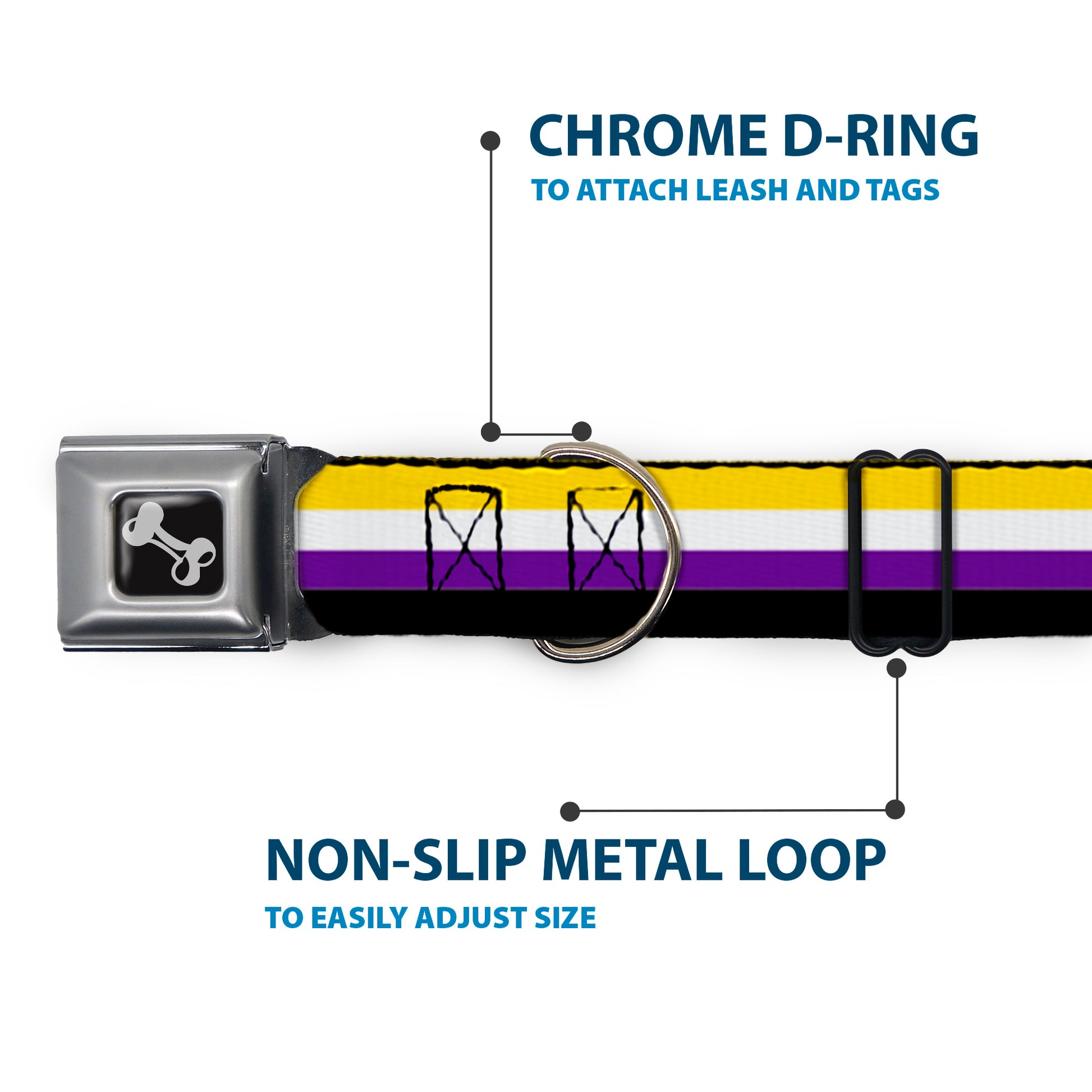 Dog Bone Black/Silver Seatbelt Buckle Collar - Flag Non-Binary Stripe Seatbelt Buckle Collars Buckle-Down