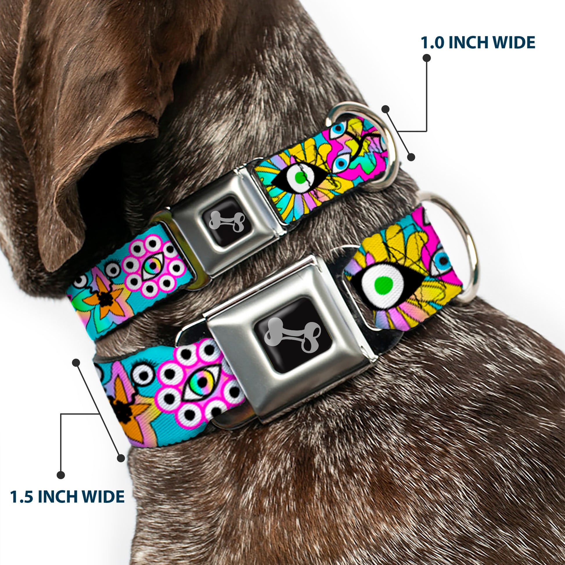 Dog Bone Black/Silver Seatbelt Buckle Collar - Funky Alien Flowers Aqua Blue/Multi Color Seatbelt Buckle Collars Buckle-Down