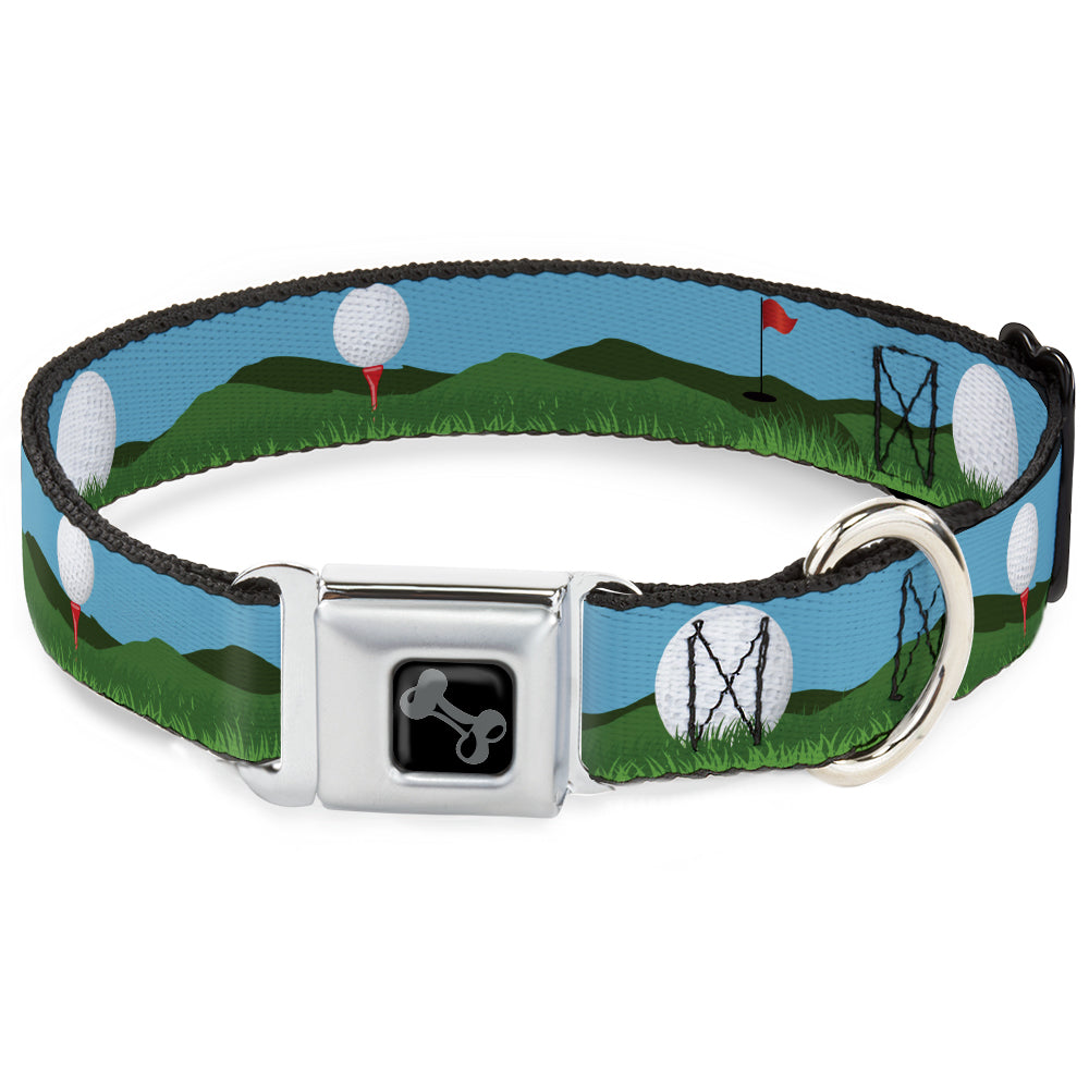 Dog Bone Black/Silver Seatbelt Buckle Collar - Golf Course/Balls/Holes Blues/Greens Seatbelt Buckle Collars Buckle-Down