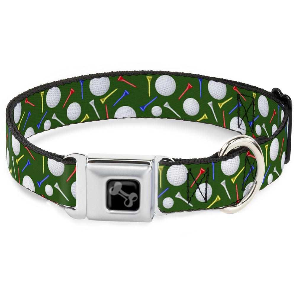 Dog Bone Black/Silver Seatbelt Buckle Collar - Golf Balls/Tees Scattered Green/Multi Color Seatbelt Buckle Collars Buckle-Down