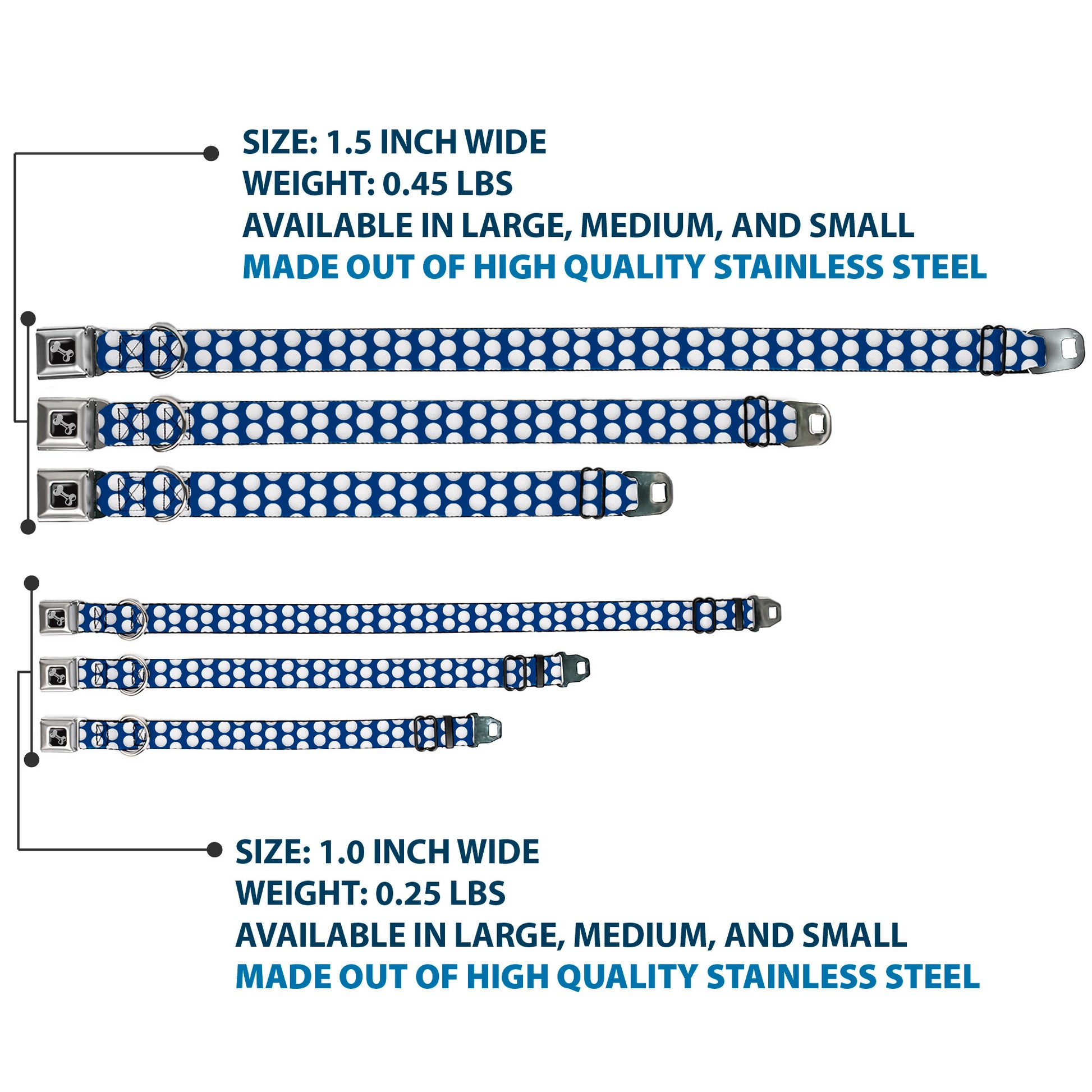 Dog Bone Black/Silver Seatbelt Buckle Collar - Golf Balls Blue/White Seatbelt Buckle Collars Buckle-Down