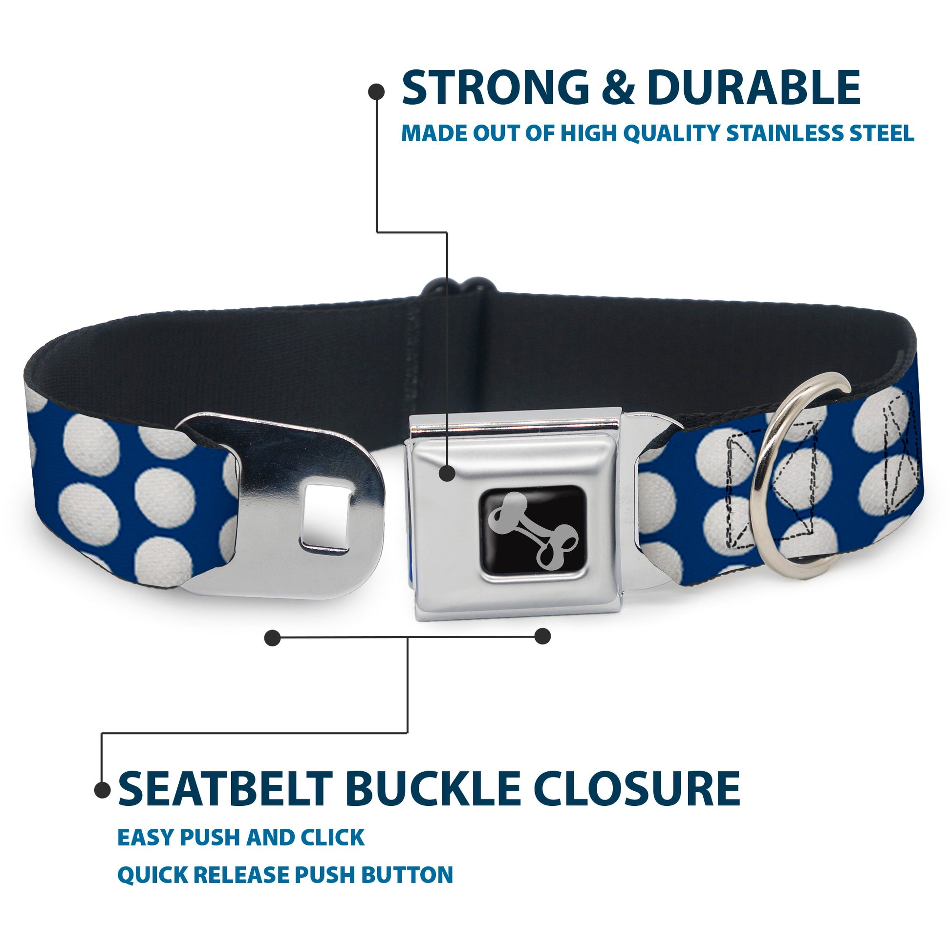 Dog Bone Black/Silver Seatbelt Buckle Collar - Golf Balls Blue/White Seatbelt Buckle Collars Buckle-Down