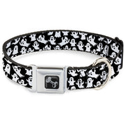 Dog Bone Black/Silver Seatbelt Buckle Collar - Ghosts Poses Scattered Black/White Seatbelt Buckle Collars Buckle-Down
