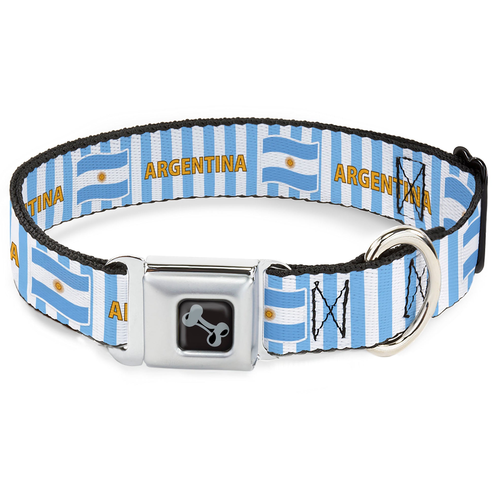 Dog Bone Black/Silver Seatbelt Buckle Collar - Global Soccer Cup Series Argentina Spirit Flag Seatbelt Buckle Collars Buckle-Down
