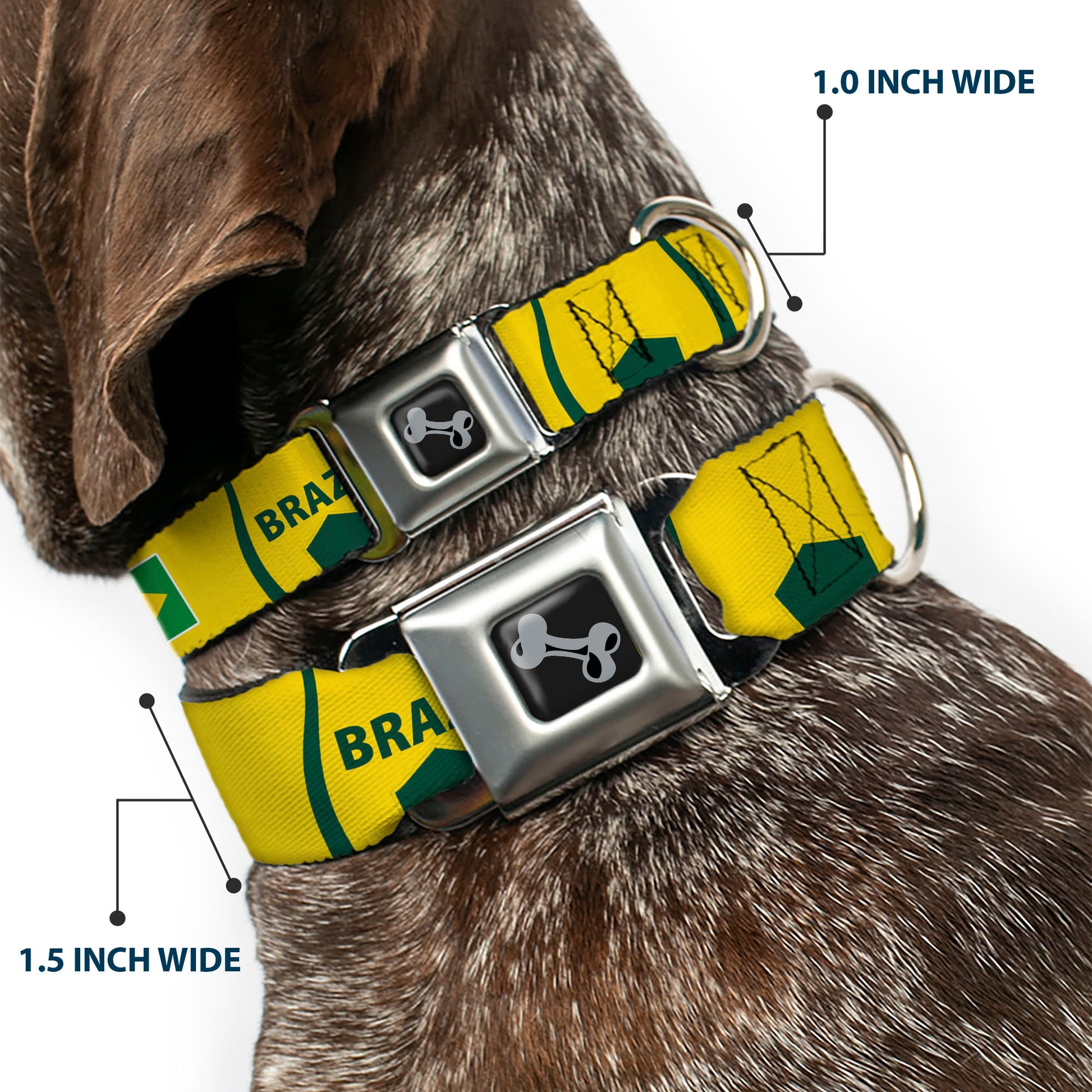 Dog Bone Black/Silver Seatbelt Buckle Collar - Global Soccer Cup Series Brazil Spirit Flag Seatbelt Buckle Collars Buckle-Down