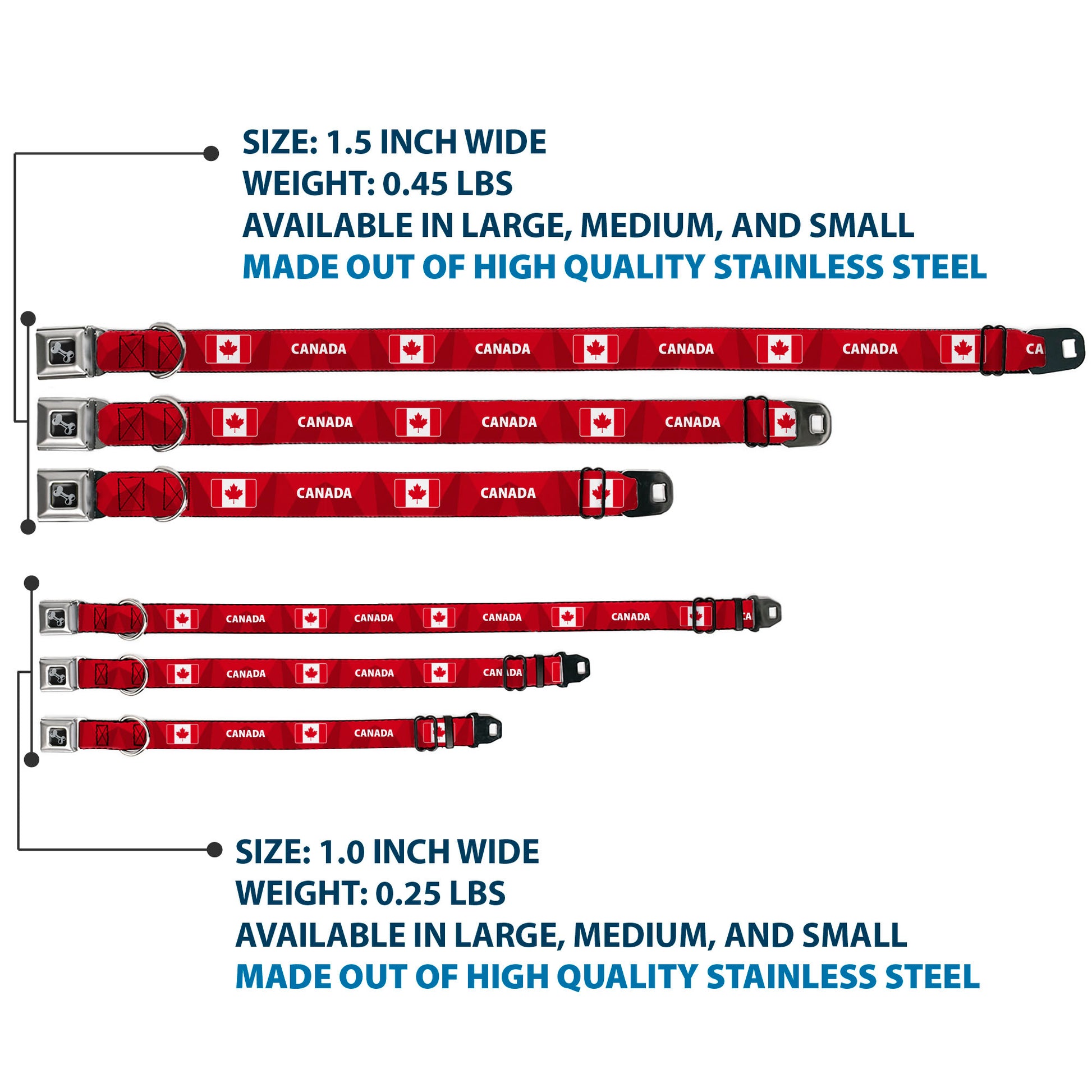 Dog Bone Black/Silver Seatbelt Buckle Collar - Global Soccer Cup Series Canada Spirit Flag Seatbelt Buckle Collars Buckle-Down