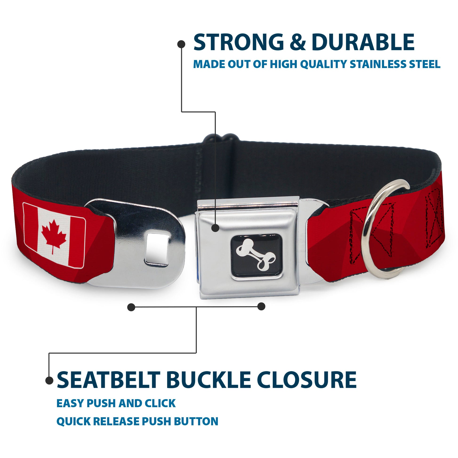 Dog Bone Black/Silver Seatbelt Buckle Collar - Global Soccer Cup Series Canada Spirit Flag Seatbelt Buckle Collars Buckle-Down