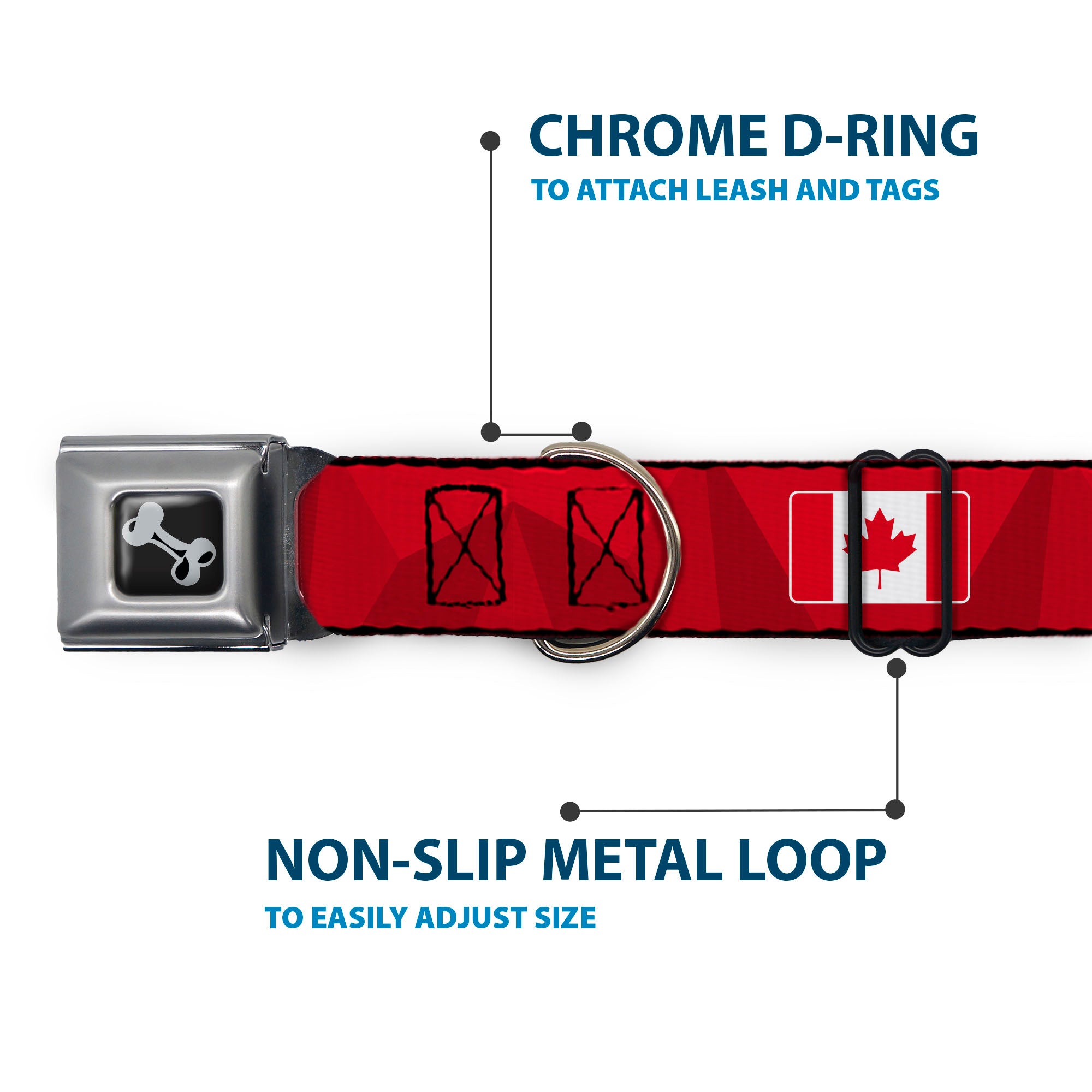 Dog Bone Black/Silver Seatbelt Buckle Collar - Global Soccer Cup Series Canada Spirit Flag Seatbelt Buckle Collars Buckle-Down