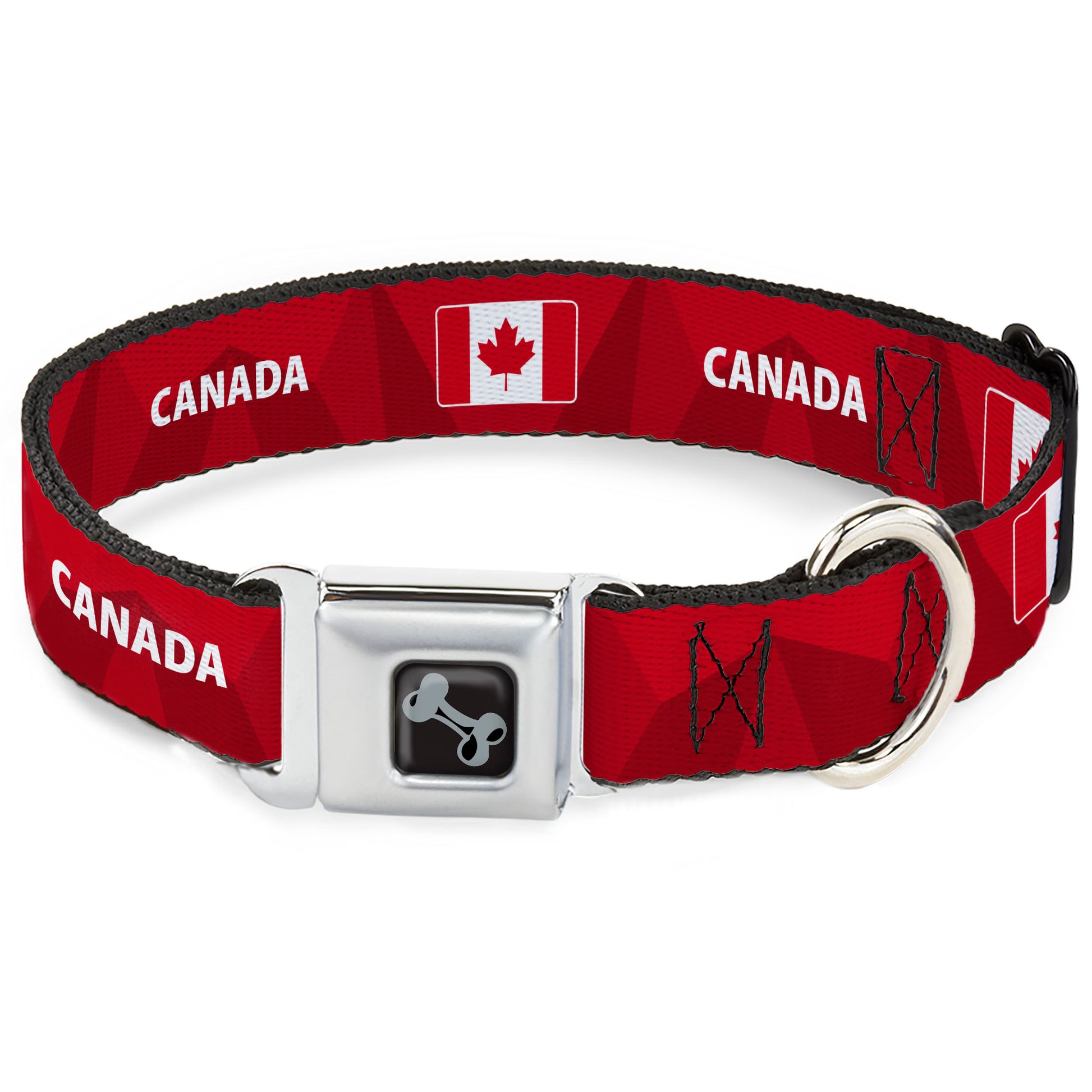Dog Bone Black/Silver Seatbelt Buckle Collar - Global Soccer Cup Series Canada Spirit Flag Seatbelt Buckle Collars Buckle-Down