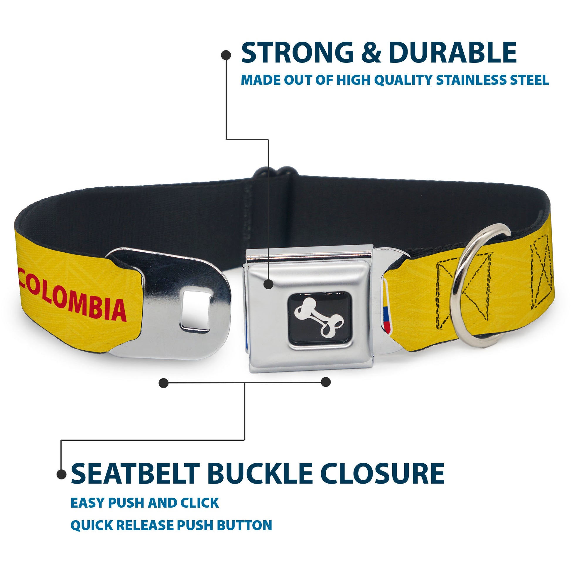 Dog Bone Black/Silver Seatbelt Buckle Collar - Global Soccer Cup Series Colombia Spirit Flag Seatbelt Buckle Collars Buckle-Down