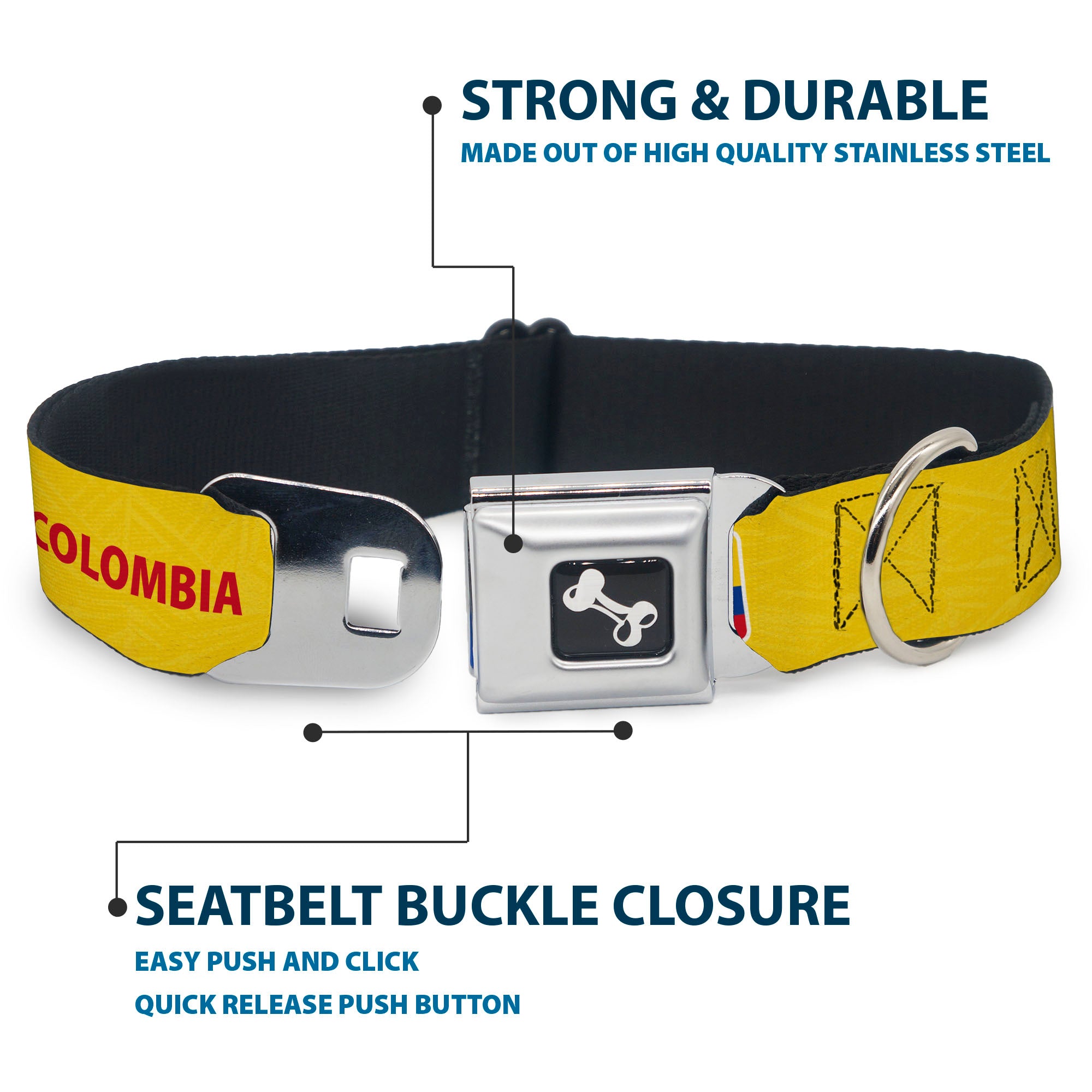 Dog Bone Black/Silver Seatbelt Buckle Collar - Global Soccer Cup Series Colombia Spirit Flag Seatbelt Buckle Collars Buckle-Down
