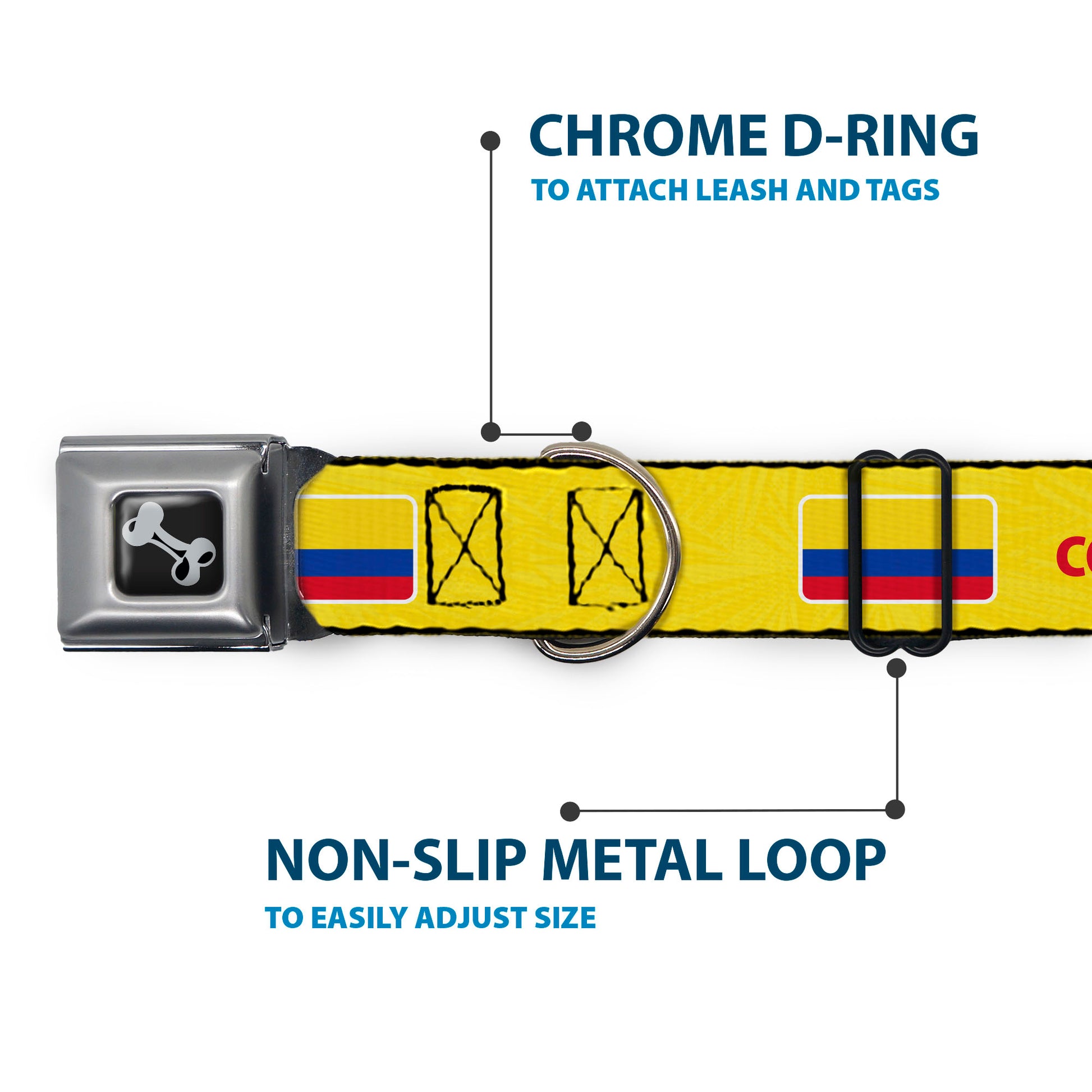 Dog Bone Black/Silver Seatbelt Buckle Collar - Global Soccer Cup Series Colombia Spirit Flag Seatbelt Buckle Collars Buckle-Down