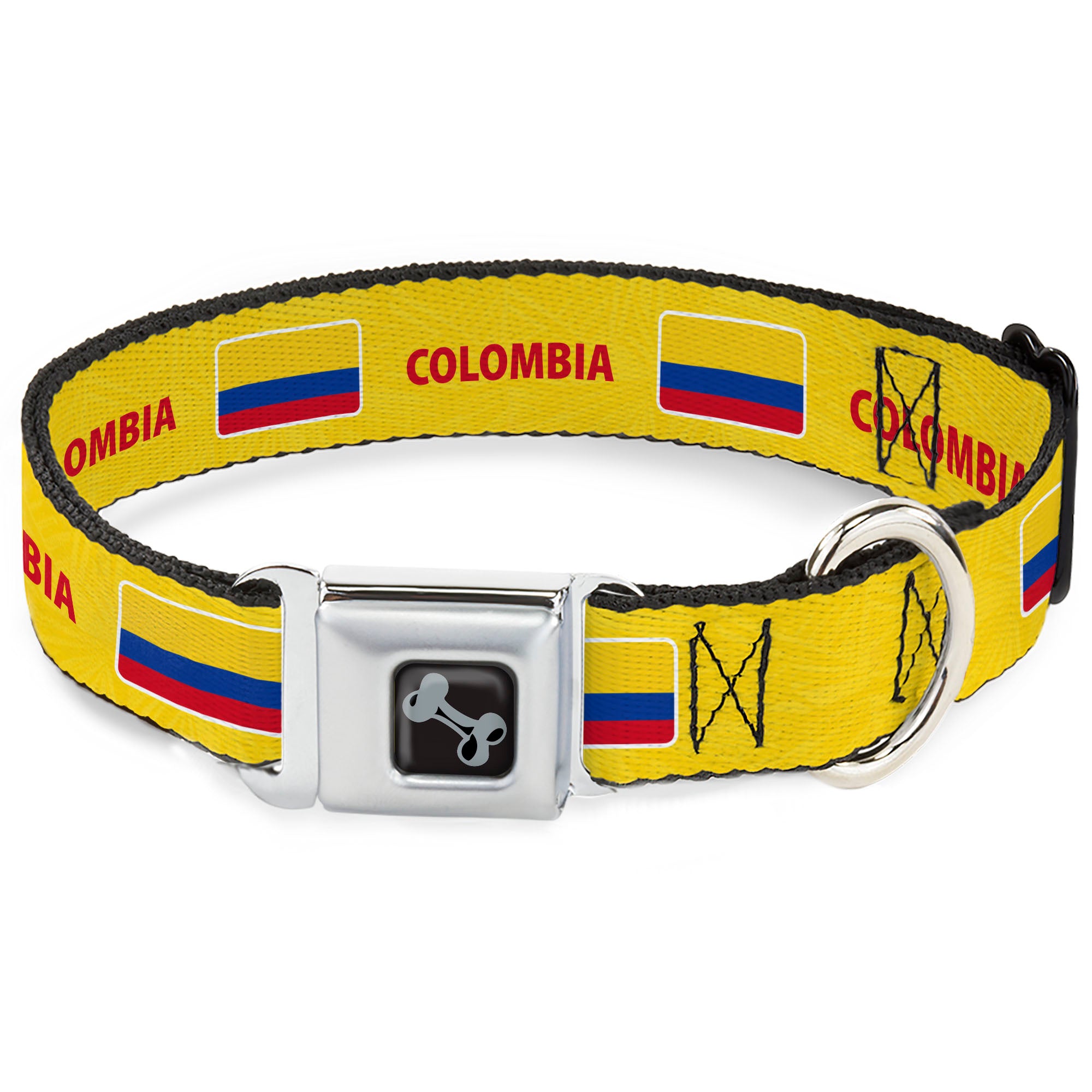 Dog Bone Black/Silver Seatbelt Buckle Collar - Global Soccer Cup Series Colombia Spirit Flag Seatbelt Buckle Collars Buckle-Down