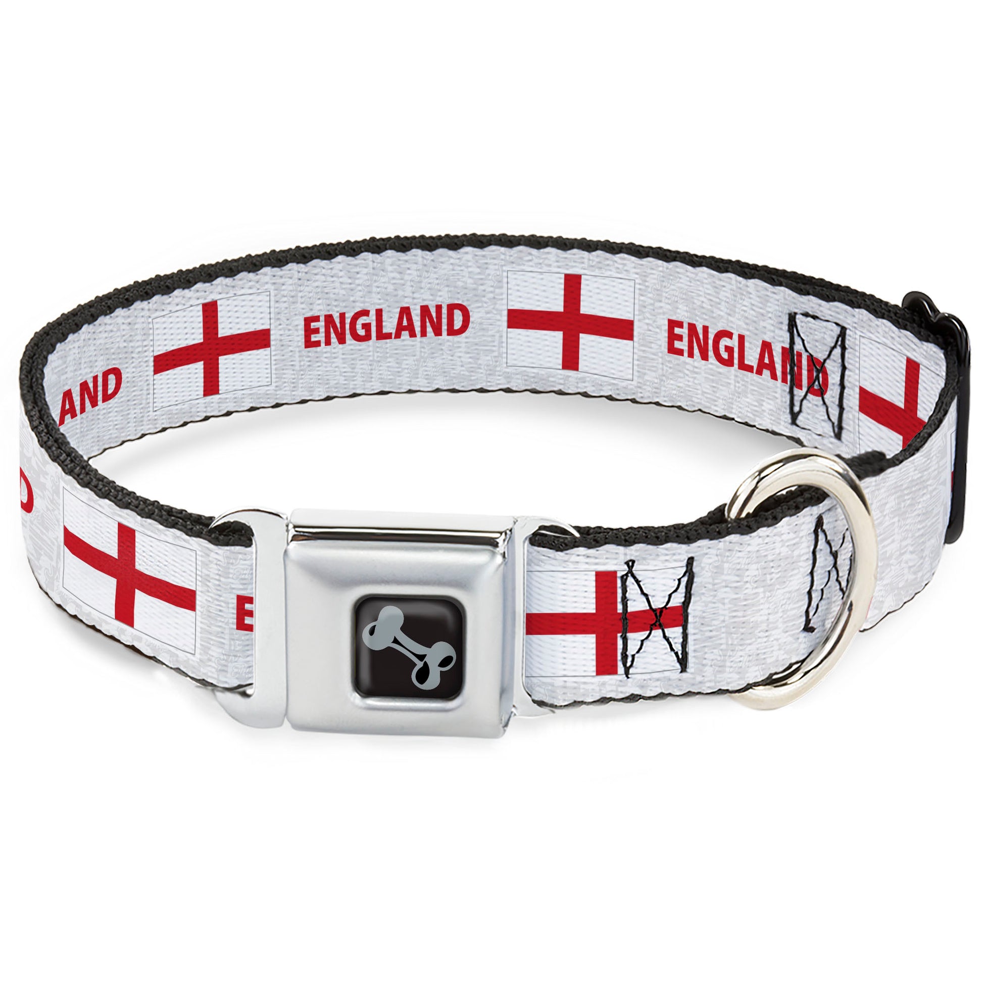 Dog Bone Black/Silver Seatbelt Buckle Collar - Global Soccer Cup Series England Spirit Flag Seatbelt Buckle Collars Buckle-Down