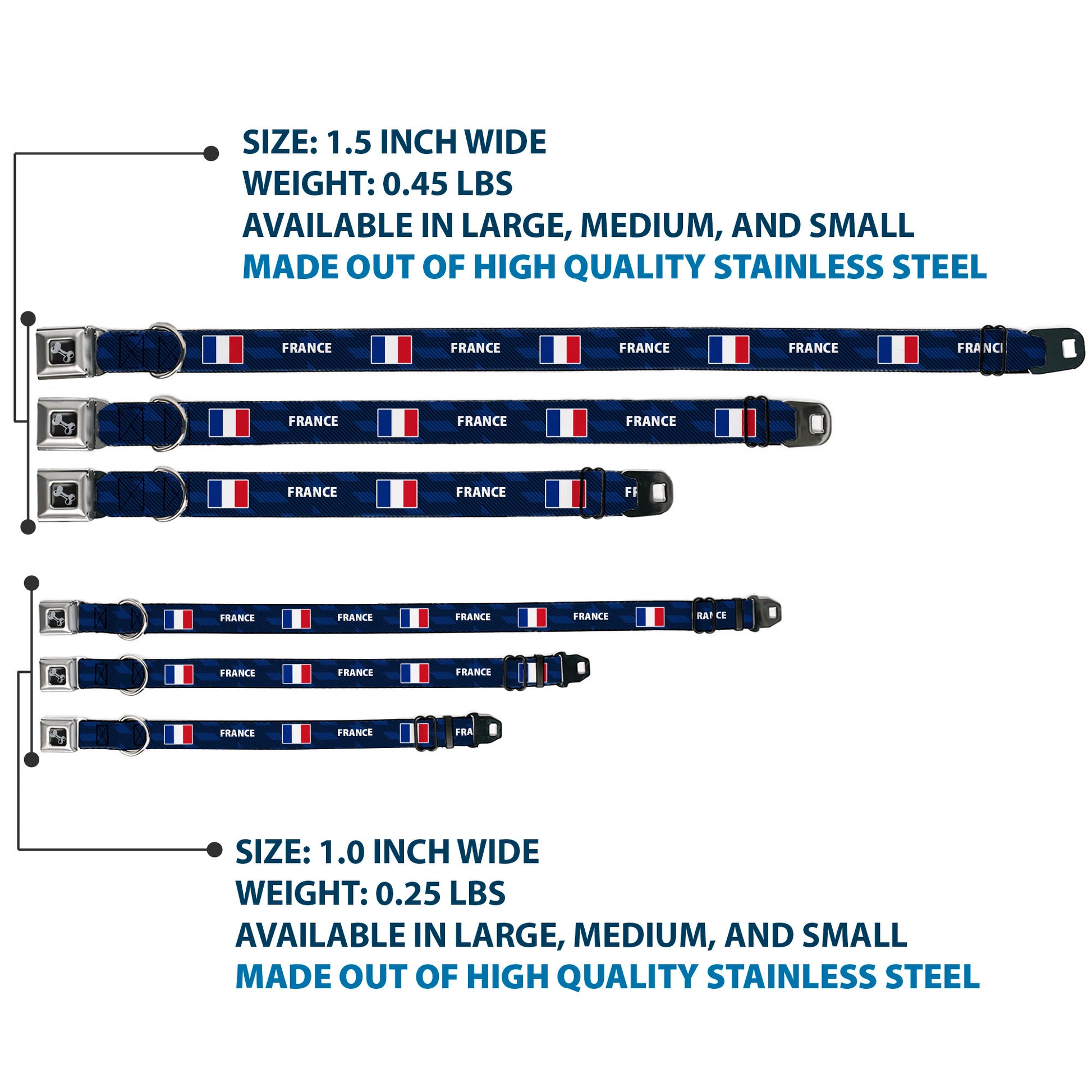 Dog Bone Black/Silver Seatbelt Buckle Collar - Global Soccer Cup Series France Spirit Flag Seatbelt Buckle Collars Buckle-Down
