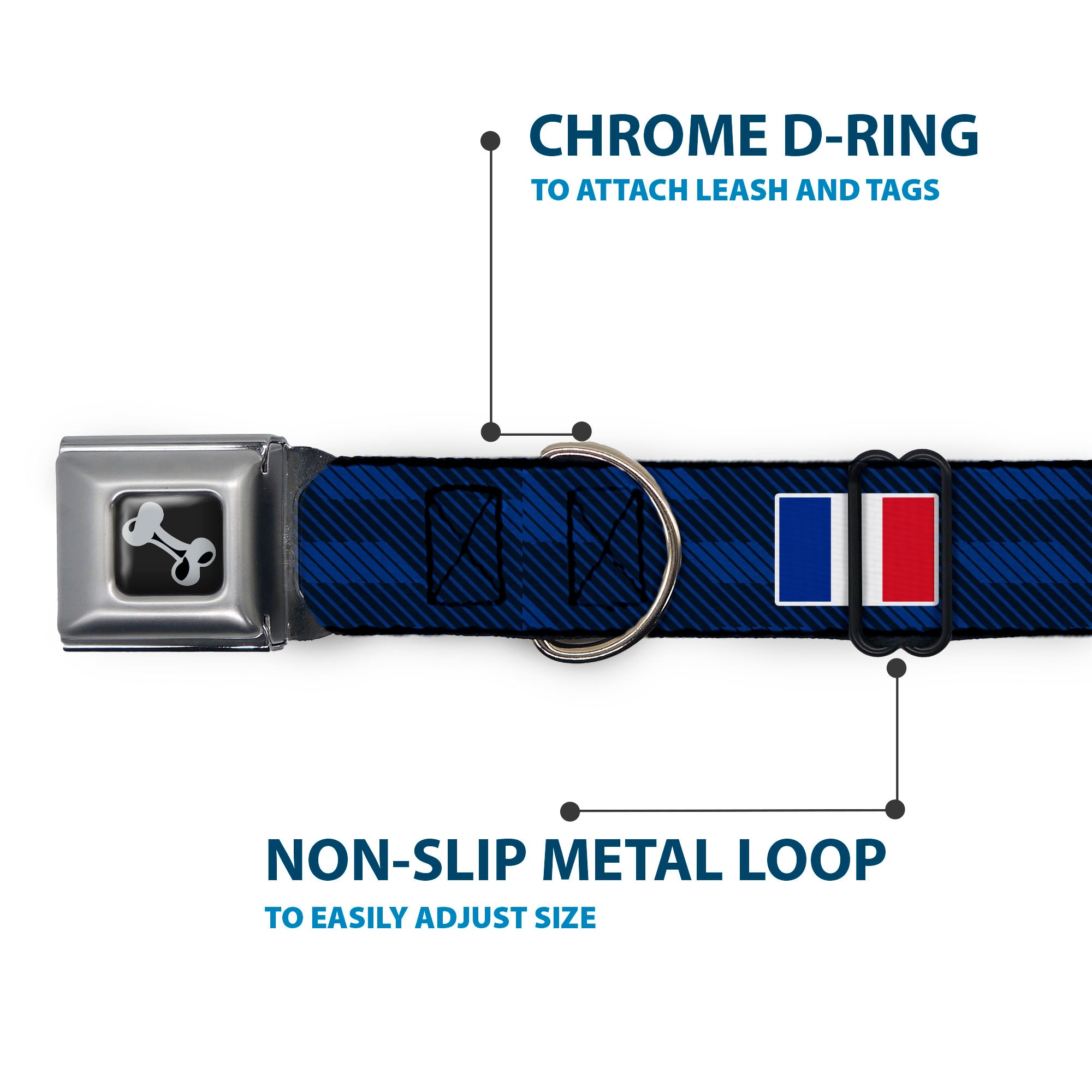 Dog Bone Black/Silver Seatbelt Buckle Collar - Global Soccer Cup Series France Spirit Flag Seatbelt Buckle Collars Buckle-Down