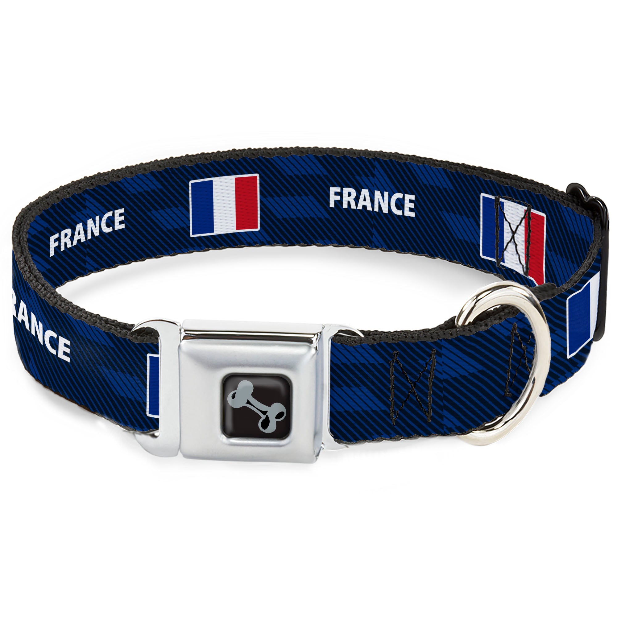 Dog Bone Black/Silver Seatbelt Buckle Collar - Global Soccer Cup Series France Spirit Flag Seatbelt Buckle Collars Buckle-Down