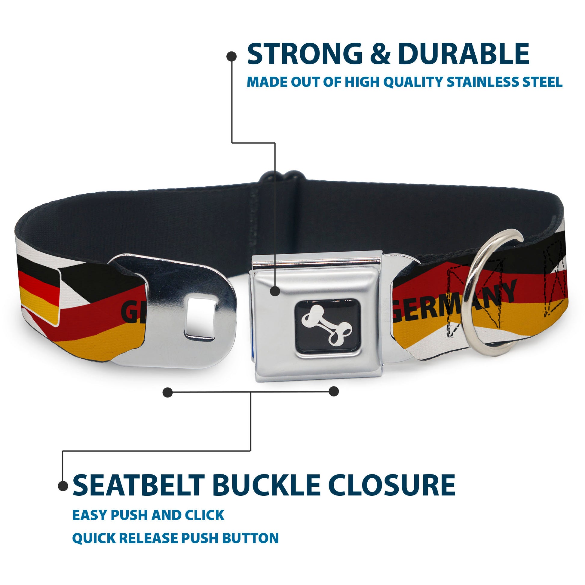 Dog Bone Black/Silver Seatbelt Buckle Collar - Global Soccer Cup Series Germany Spirit Flag Seatbelt Buckle Collars Buckle-Down