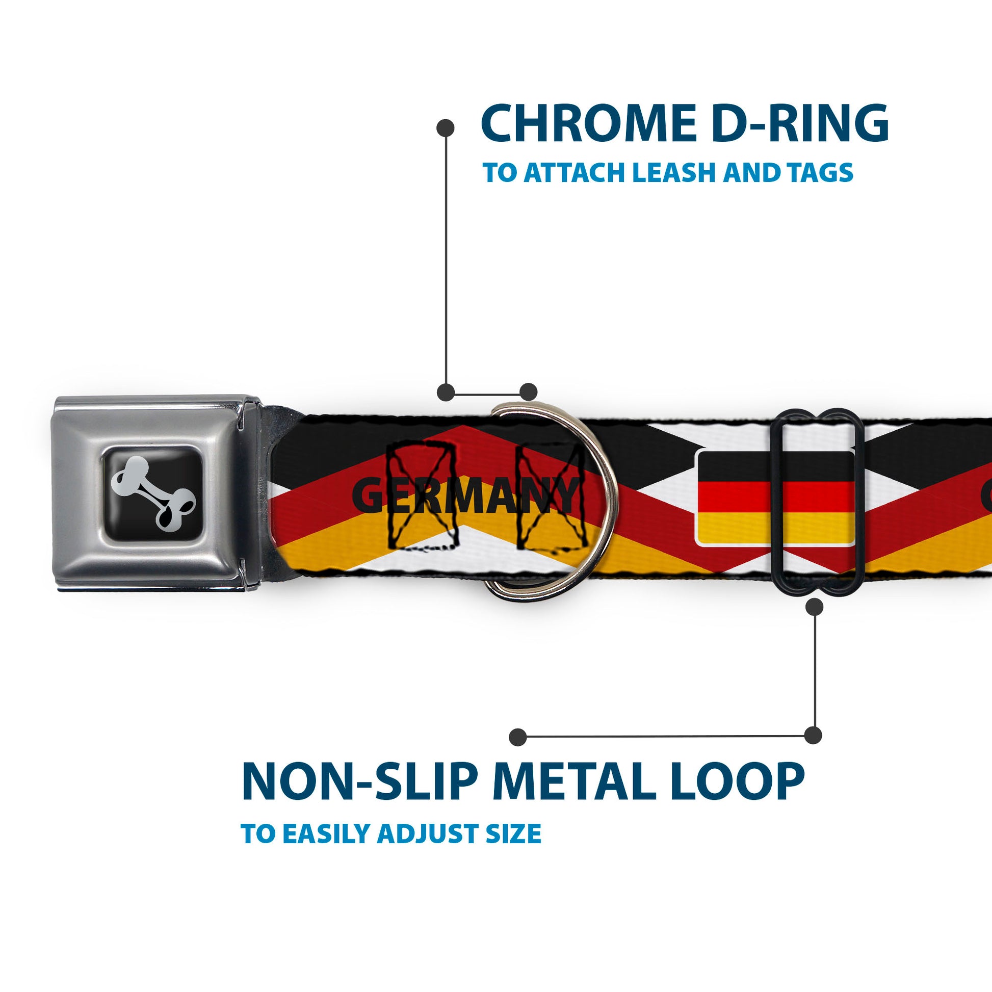 Dog Bone Black/Silver Seatbelt Buckle Collar - Global Soccer Cup Series Germany Spirit Flag Seatbelt Buckle Collars Buckle-Down