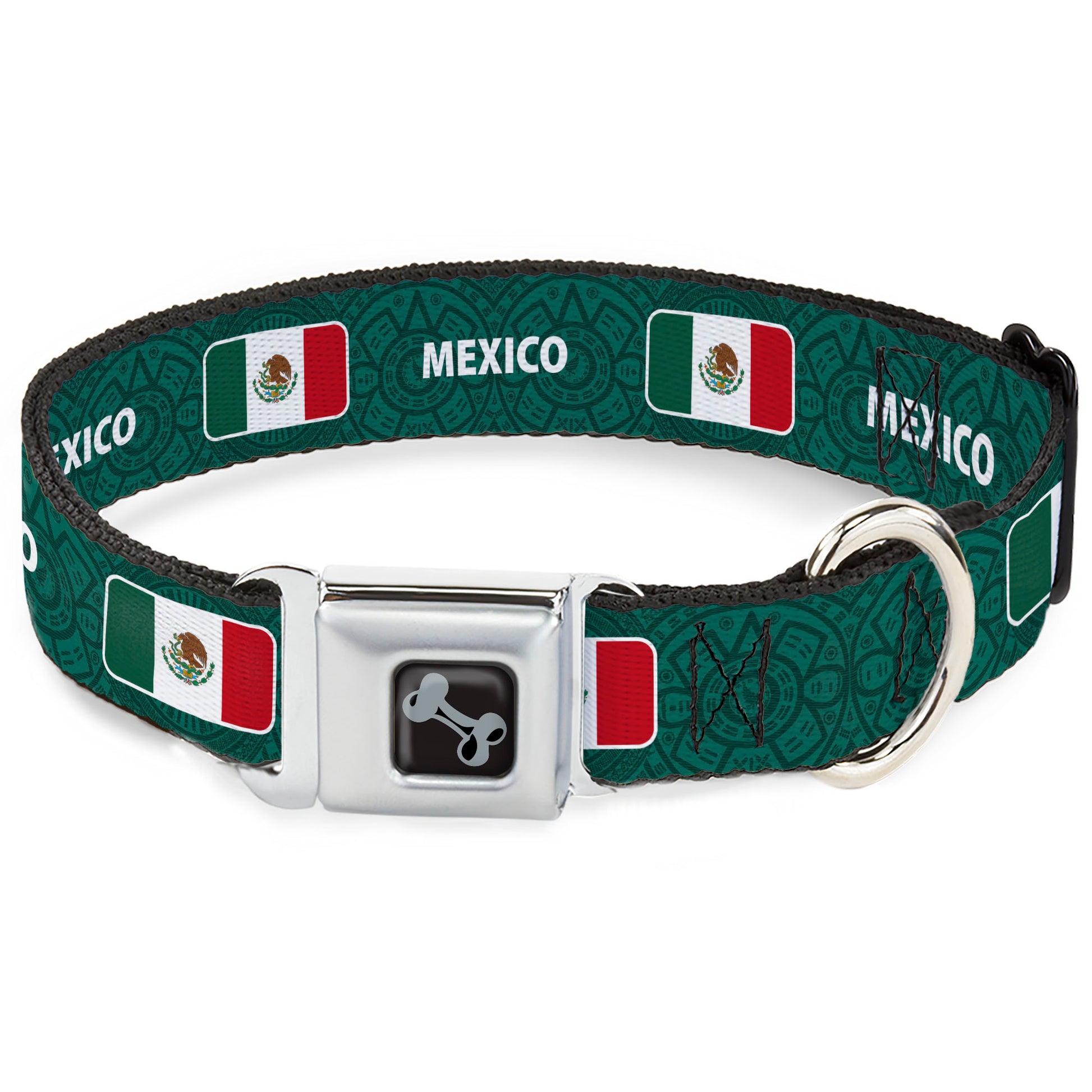 Dog Bone Black/Silver Seatbelt Buckle Collar - Global Soccer Cup Series Mexico Spirit Flag Seatbelt Buckle Collars Buckle-Down