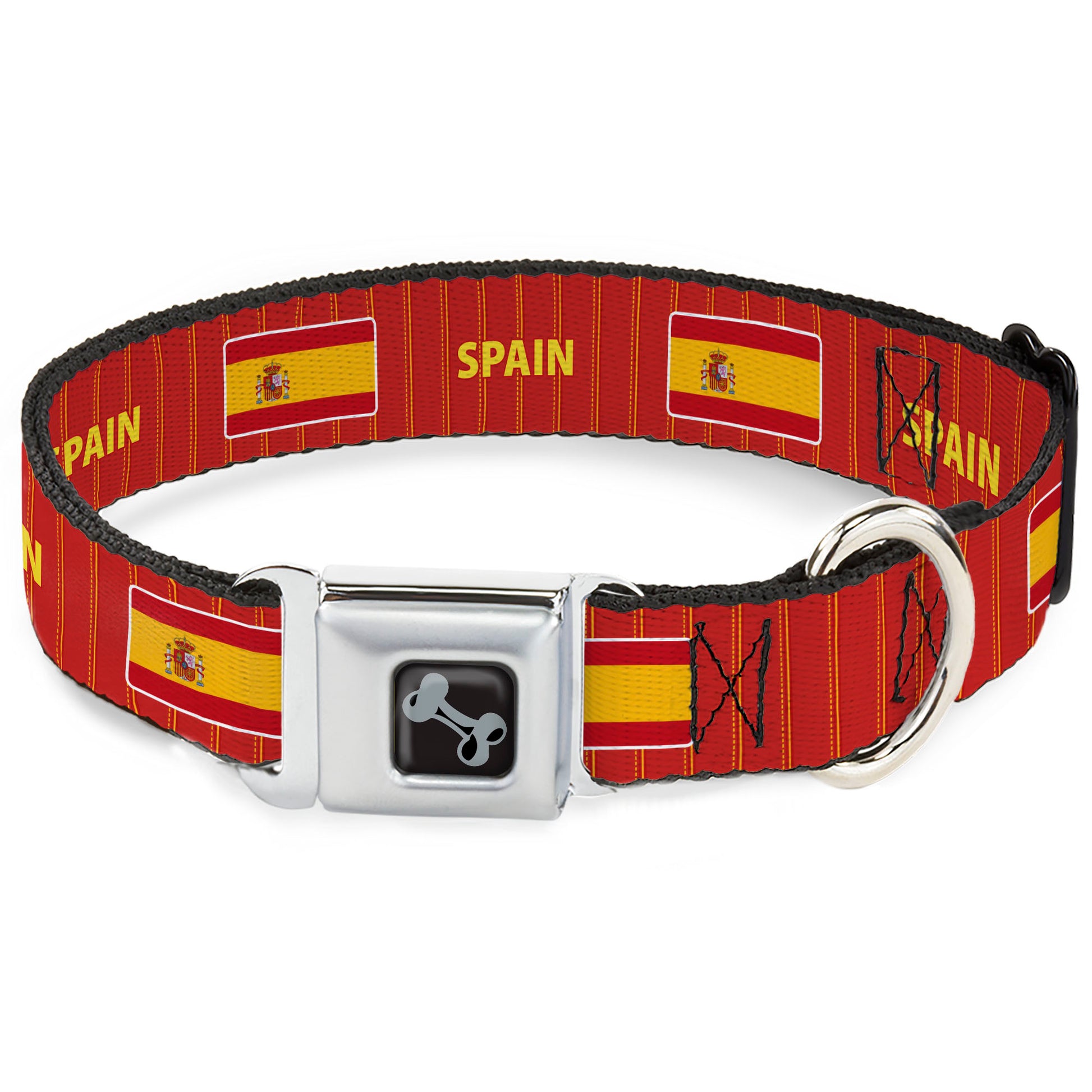 Dog Bone Black/Silver Seatbelt Buckle Collar - Global Soccer Cup Series Spain Spirit Flag Seatbelt Buckle Collars Buckle-Down