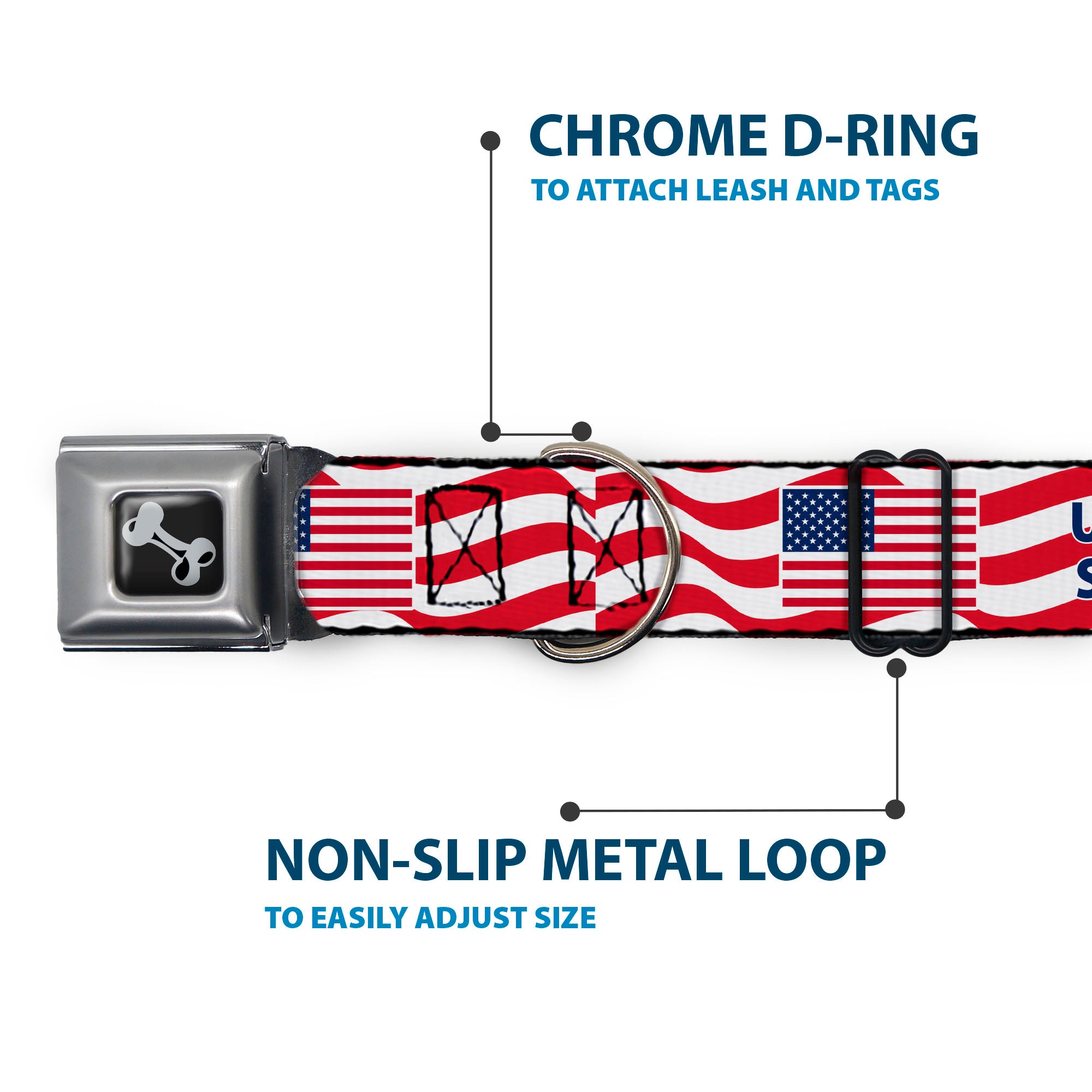 Dog Bone Black/Silver Seatbelt Buckle Collar - Global Soccer Cup Series United States Spirit Flag Seatbelt Buckle Collars Buckle-Down