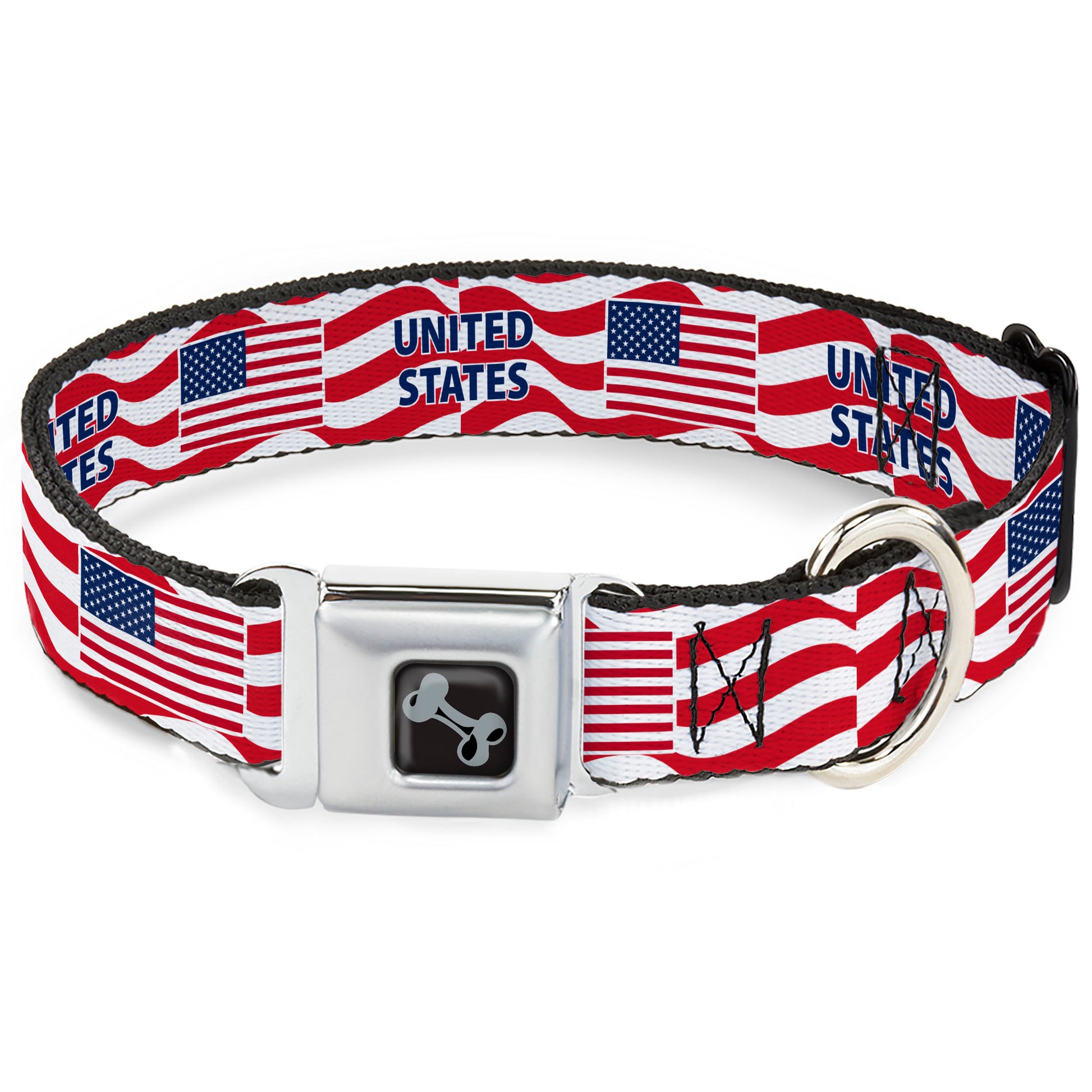 Dog Bone Black/Silver Seatbelt Buckle Collar - Global Soccer Cup Series United States Spirit Flag Seatbelt Buckle Collars Buckle-Down