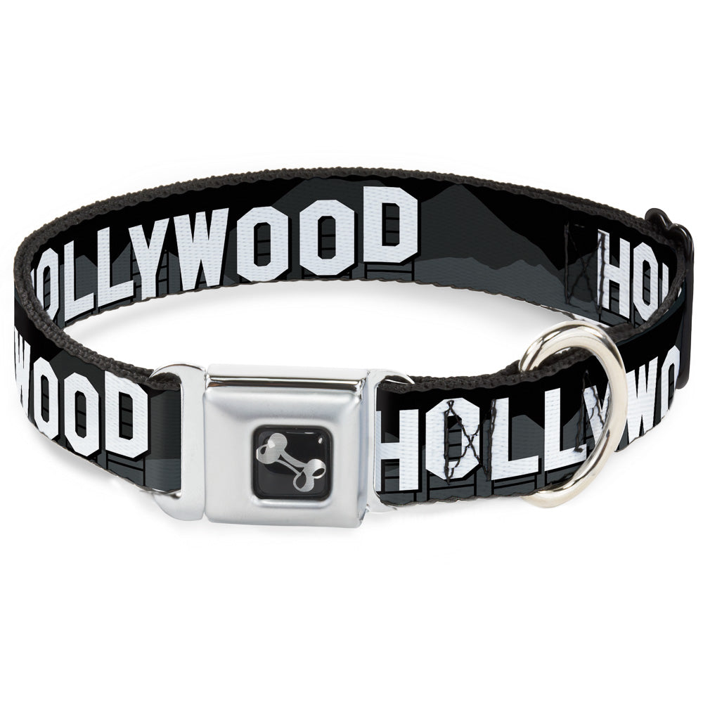 Dog Bone Seatbelt Buckle Collar - HOLLYWOOD Sign Skyline Black/Grays/White Seatbelt Buckle Collars Buckle-Down