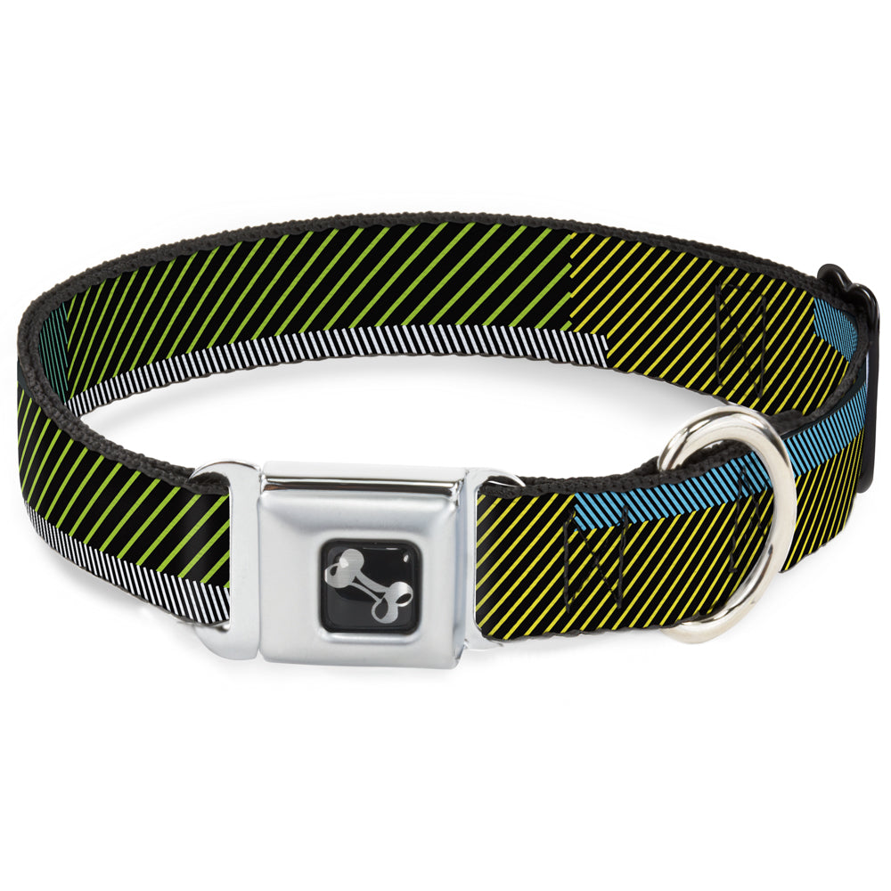 Dog Bone Seatbelt Buckle Collar - Hash Mark Stripe Black/Multi Color Seatbelt Buckle Collars Buckle-Down