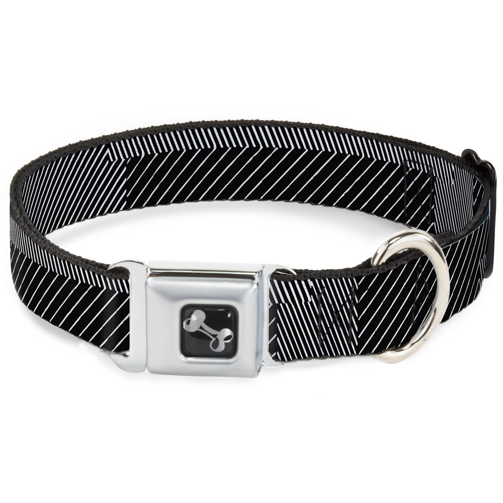 Dog Bone Seatbelt Buckle Collar - Hash Mark Stripe Black/White Seatbelt Buckle Collars Buckle-Down