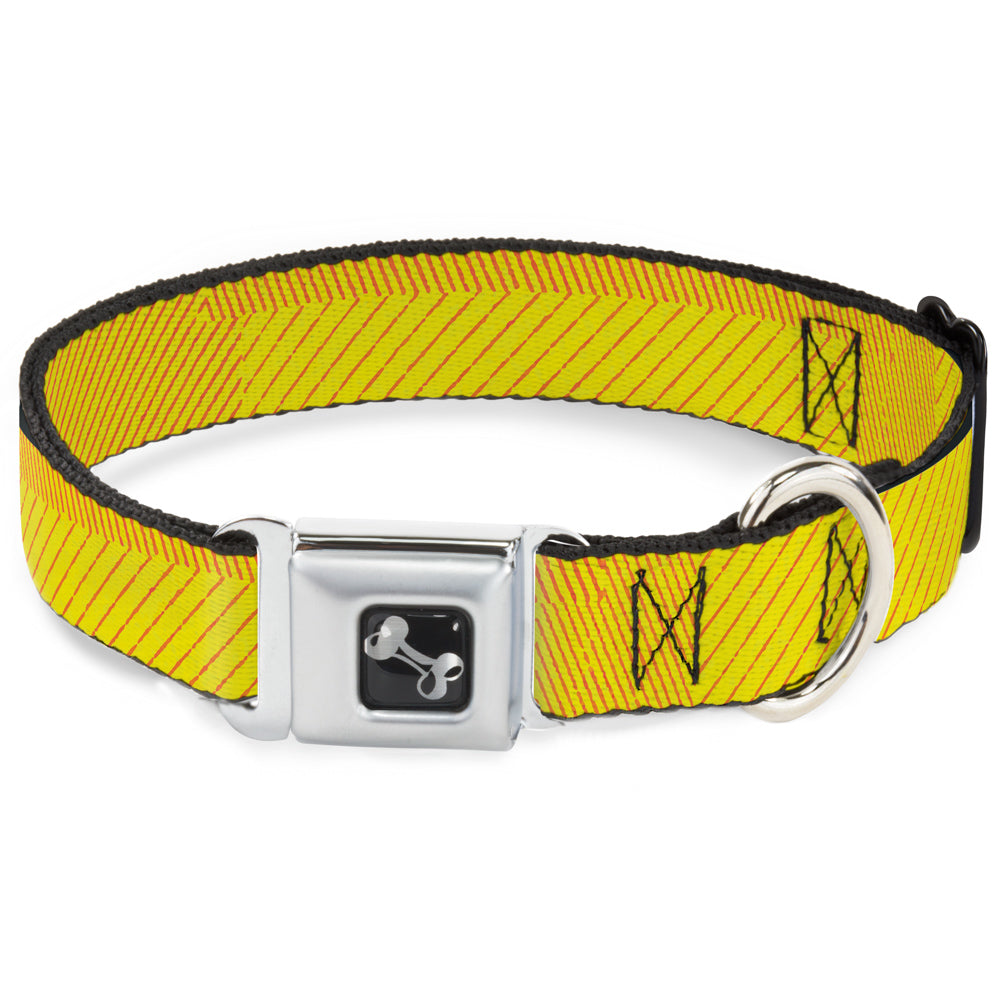 Dog Bone Seatbelt Buckle Collar - Hash Mark Stripe Yellow/Red Seatbelt Buckle Collars Buckle-Down