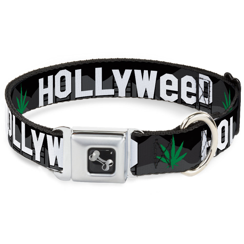 Dog Bone Seatbelt Buckle Collar - HOLLYWEED Sign Skyline/Pot Leaf Black/Grays/White/Green Seatbelt Buckle Collars Buckle-Down