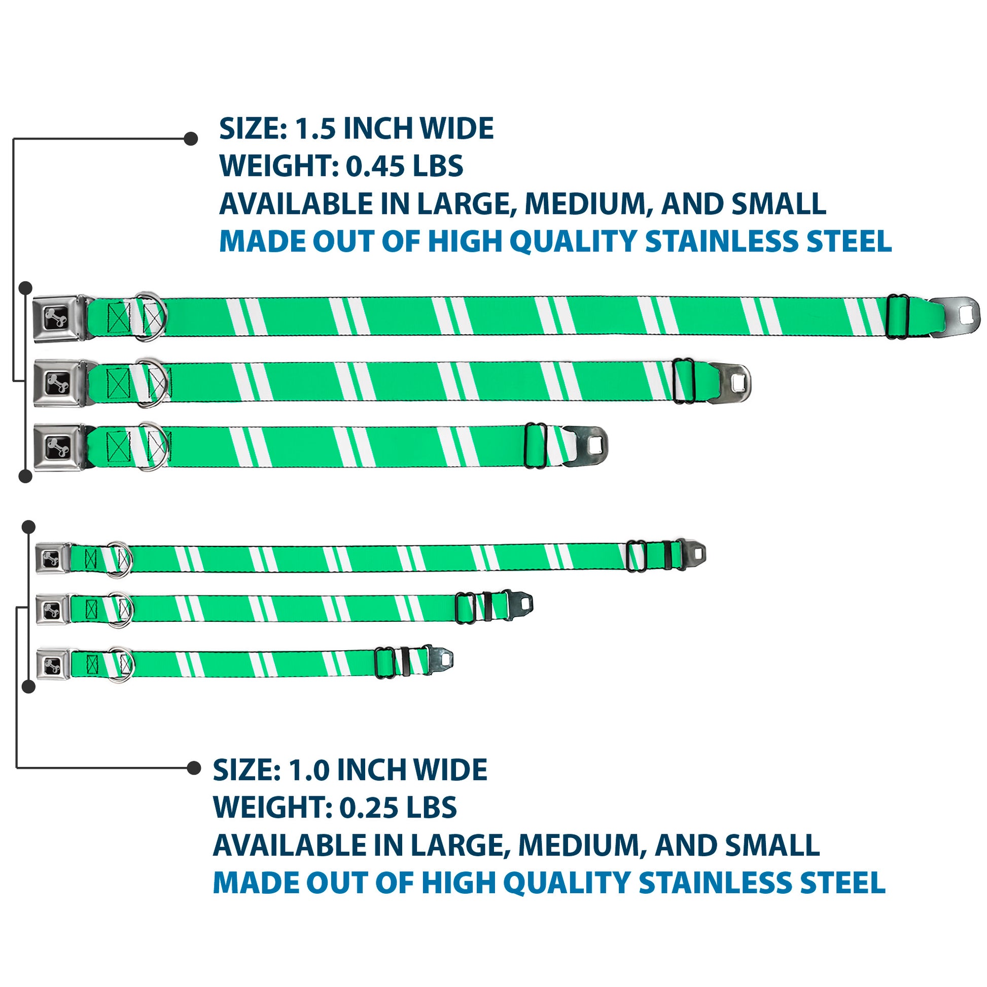 Dog Bone Seatbelt Buckle Collar - Hash Mark Stripe Double Green/Silver Seatbelt Buckle Collars Buckle-Down