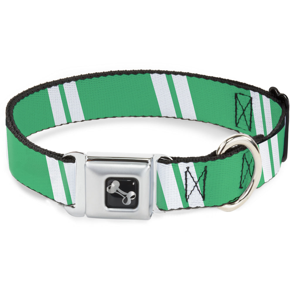 Dog Bone Seatbelt Buckle Collar - Hash Mark Stripe Double Green/Silver Seatbelt Buckle Collars Buckle-Down
