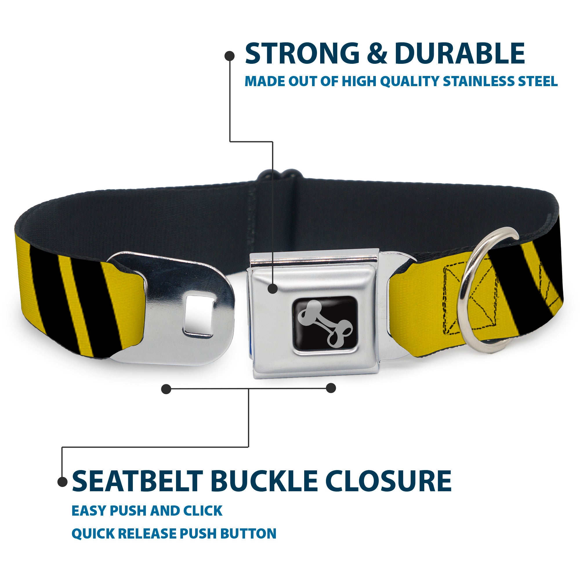 Dog Bone Seatbelt Buckle Collar - Hash Mark Stripe Double Gold/Black Seatbelt Buckle Collars Buckle-Down