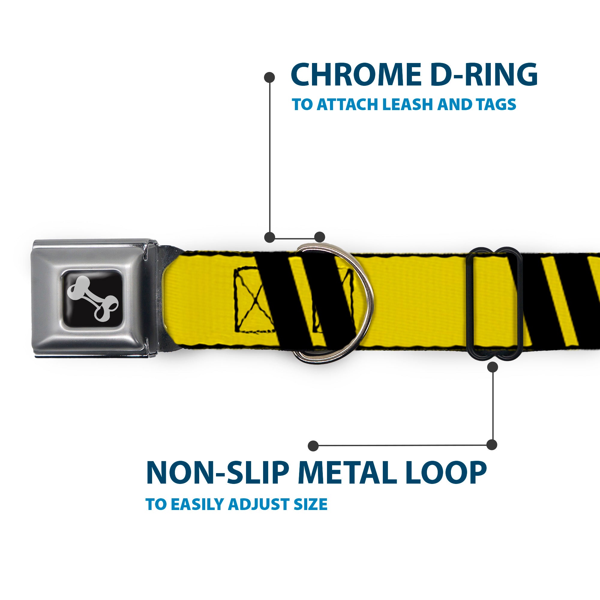 Dog Bone Seatbelt Buckle Collar - Hash Mark Stripe Double Gold/Black Seatbelt Buckle Collars Buckle-Down