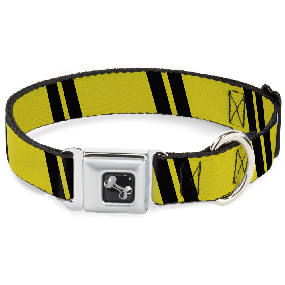 Dog Bone Seatbelt Buckle Collar - Hash Mark Stripe Double Gold/Black Seatbelt Buckle Collars Buckle-Down