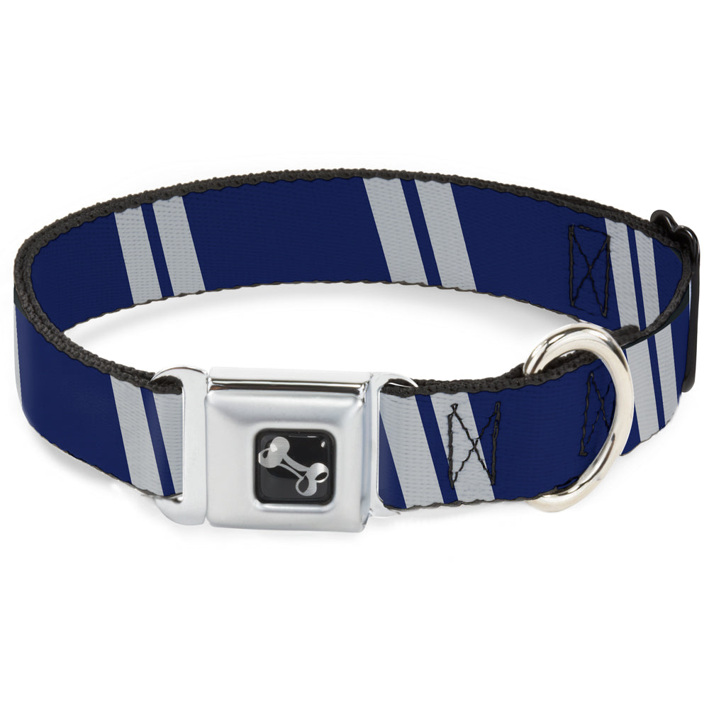 Dog Bone Seatbelt Buckle Collar - Hash Mark Stripe Double Navy/Silver Seatbelt Buckle Collars Buckle-Down