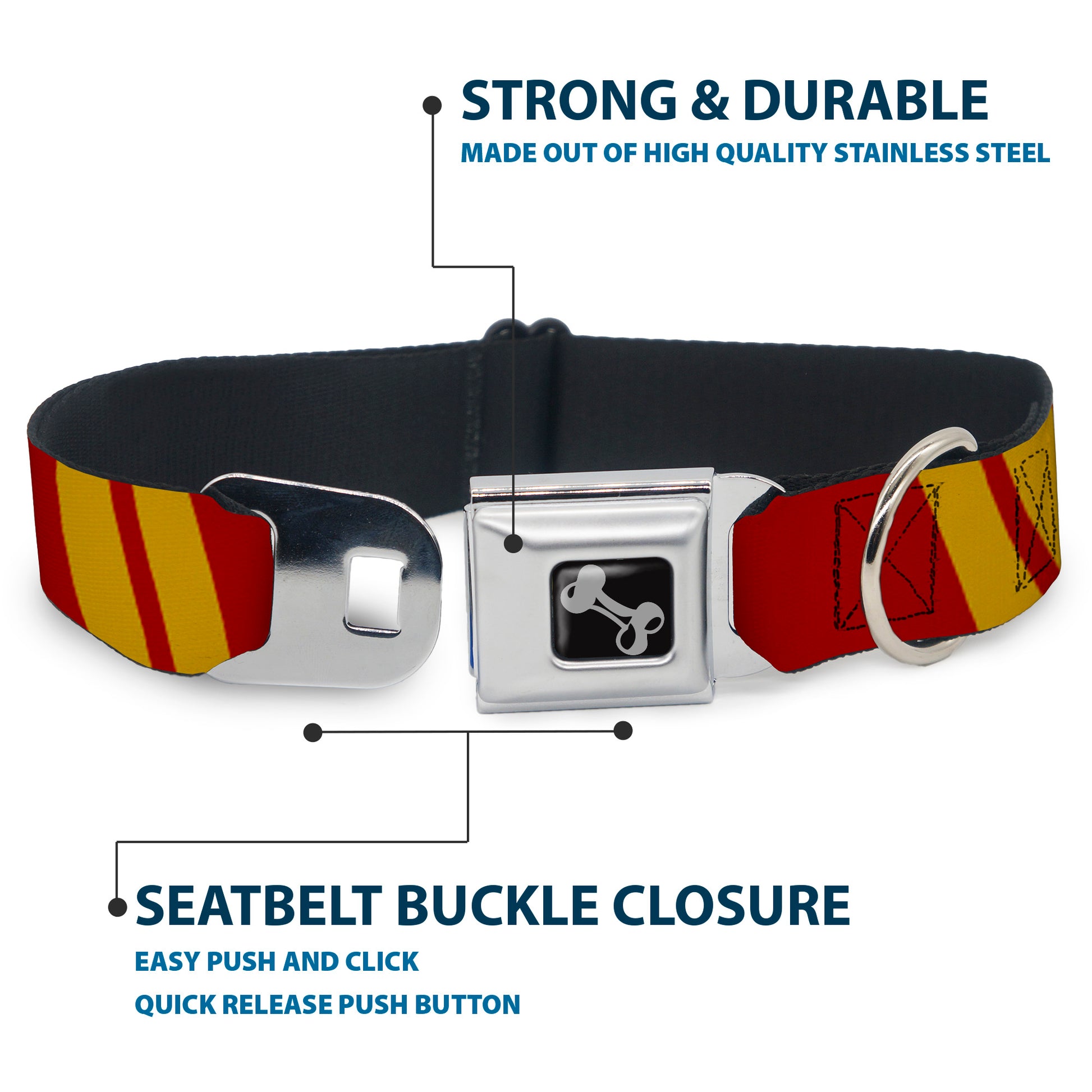 Dog Bone Seatbelt Buckle Collar - Hash Mark Stripe Double Maroon/Gold Seatbelt Buckle Collars Buckle-Down