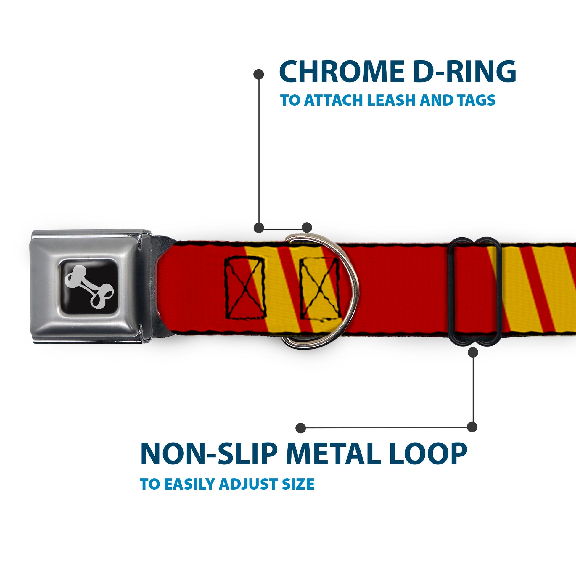 Dog Bone Seatbelt Buckle Collar - Hash Mark Stripe Double Maroon/Gold Seatbelt Buckle Collars Buckle-Down