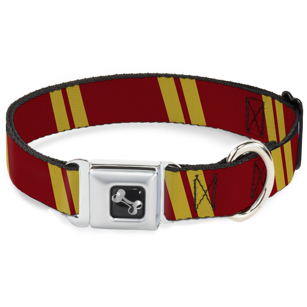 Dog Bone Seatbelt Buckle Collar - Hash Mark Stripe Double Maroon/Gold Seatbelt Buckle Collars Buckle-Down
