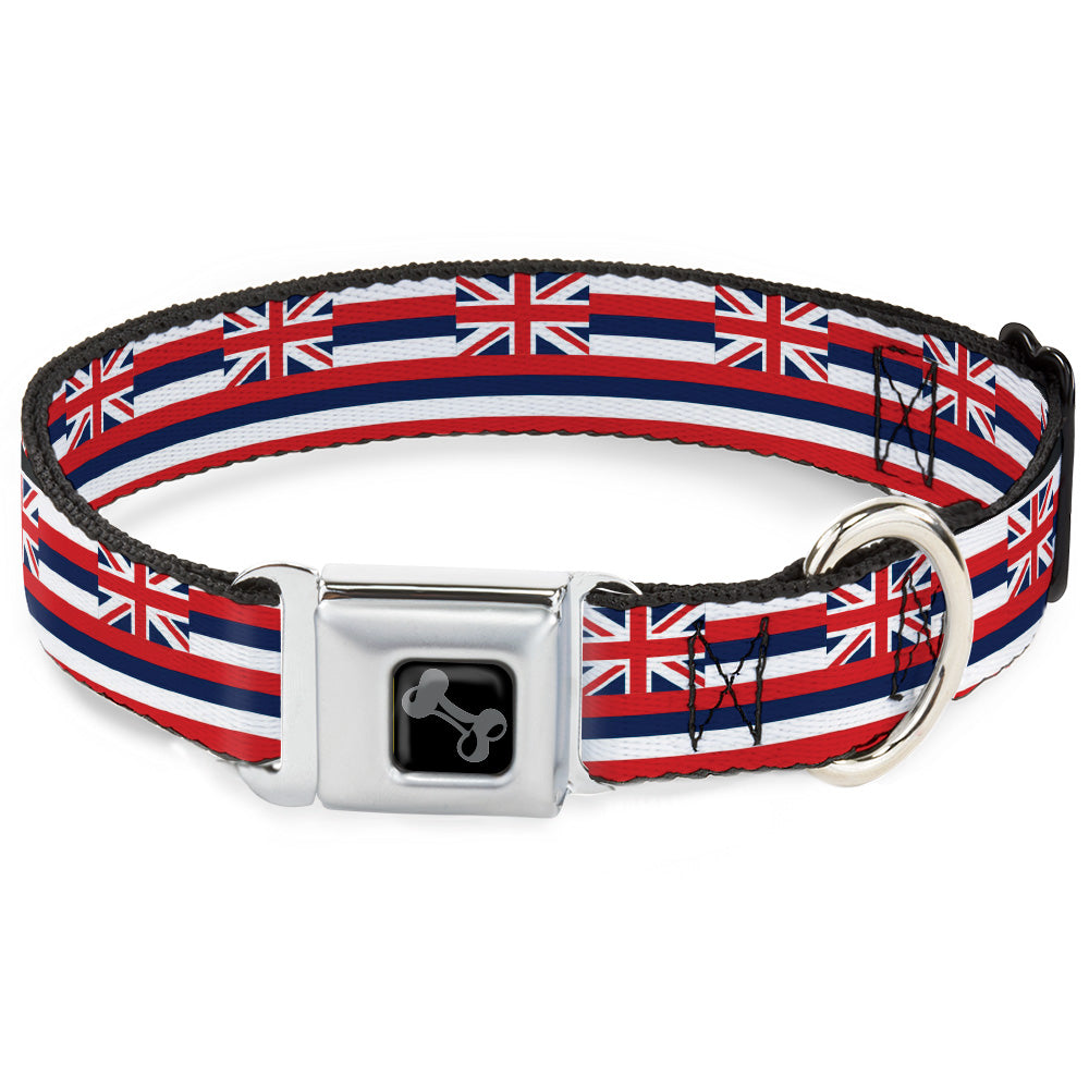 Dog Bone Black/Silver Seatbelt Buckle Collar - Hawaii Flag Continuous Repeat Seatbelt Buckle Collars Buckle-Down