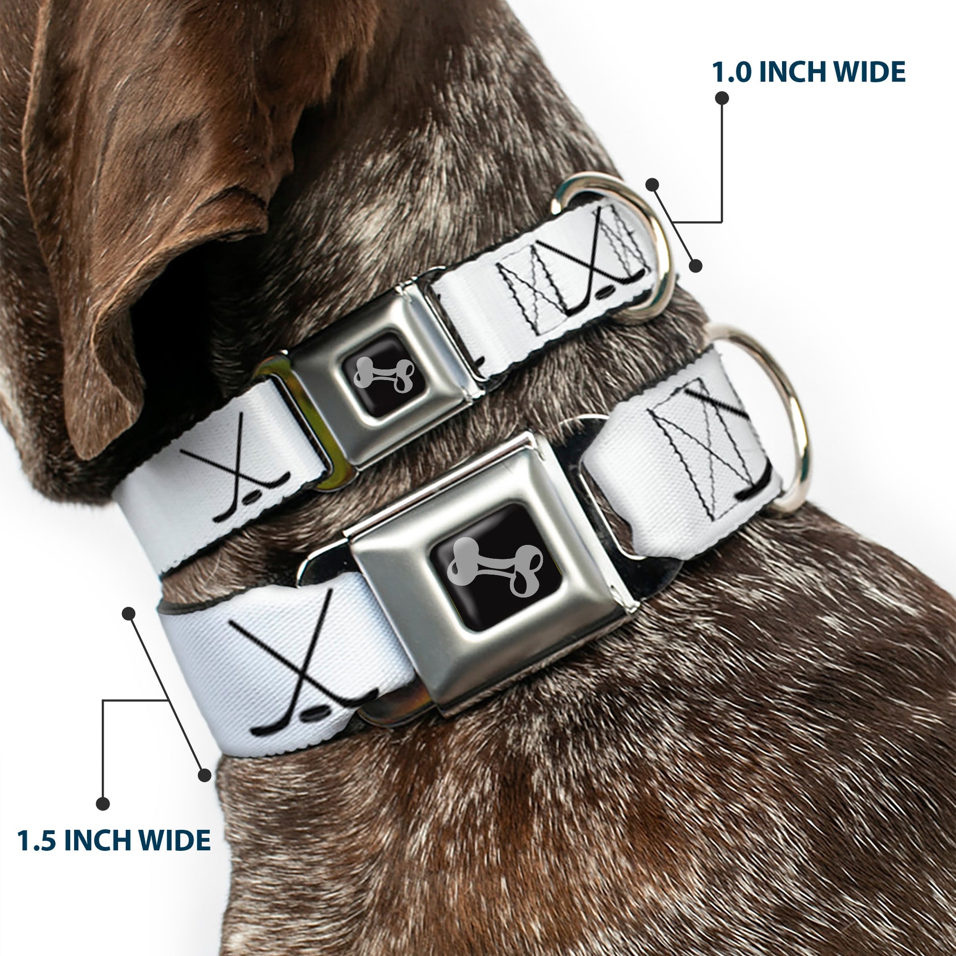 Dog Bone Black/Silver Seatbelt Buckle Collar - Hockey Sticks and Puck White/Black Seatbelt Buckle Collars Buckle-Down