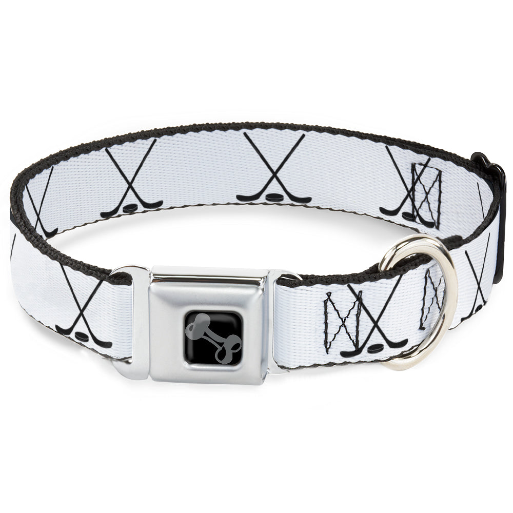 Dog Bone Black/Silver Seatbelt Buckle Collar - Hockey Sticks and Puck White/Black Seatbelt Buckle Collars Buckle-Down