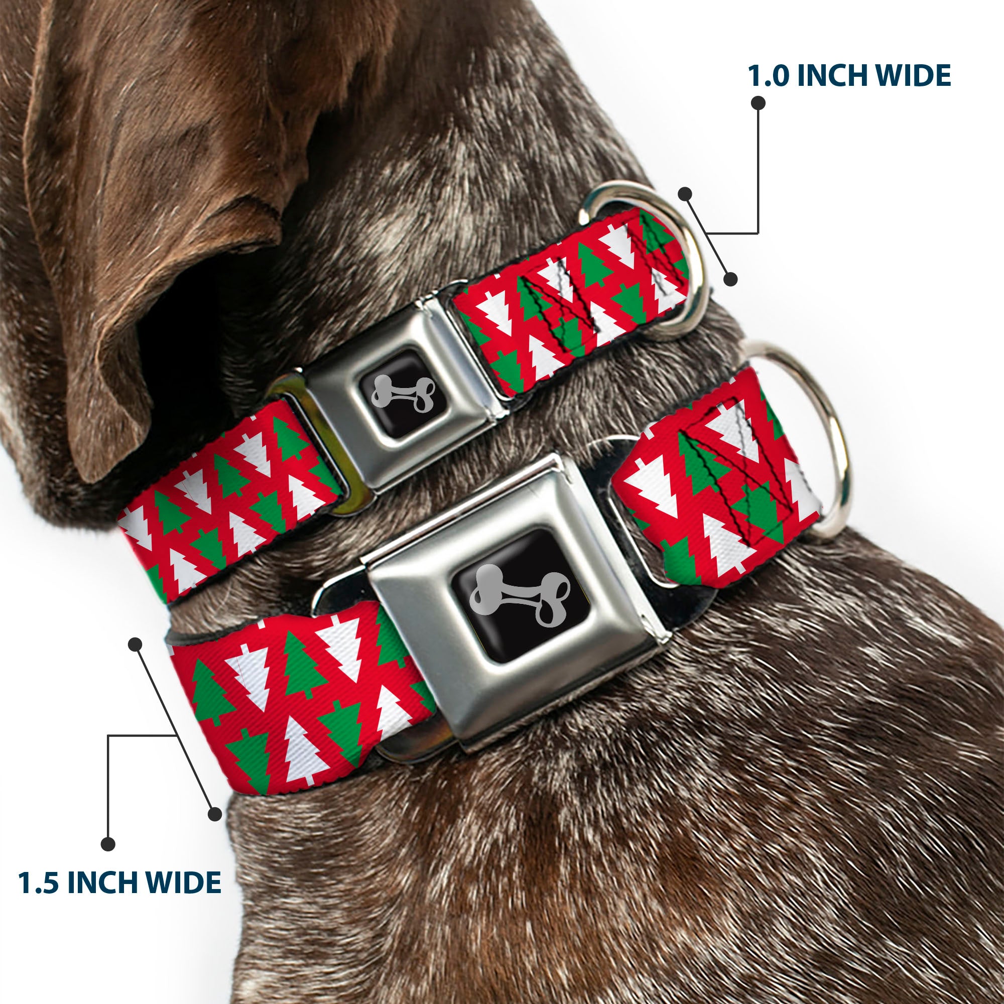 Dog Bone Black/Silver Seatbelt Buckle Collar - Holiday Cookie Cutter Christmas Tree Red/Green/White Seatbelt Buckle Collars Buckle-Down