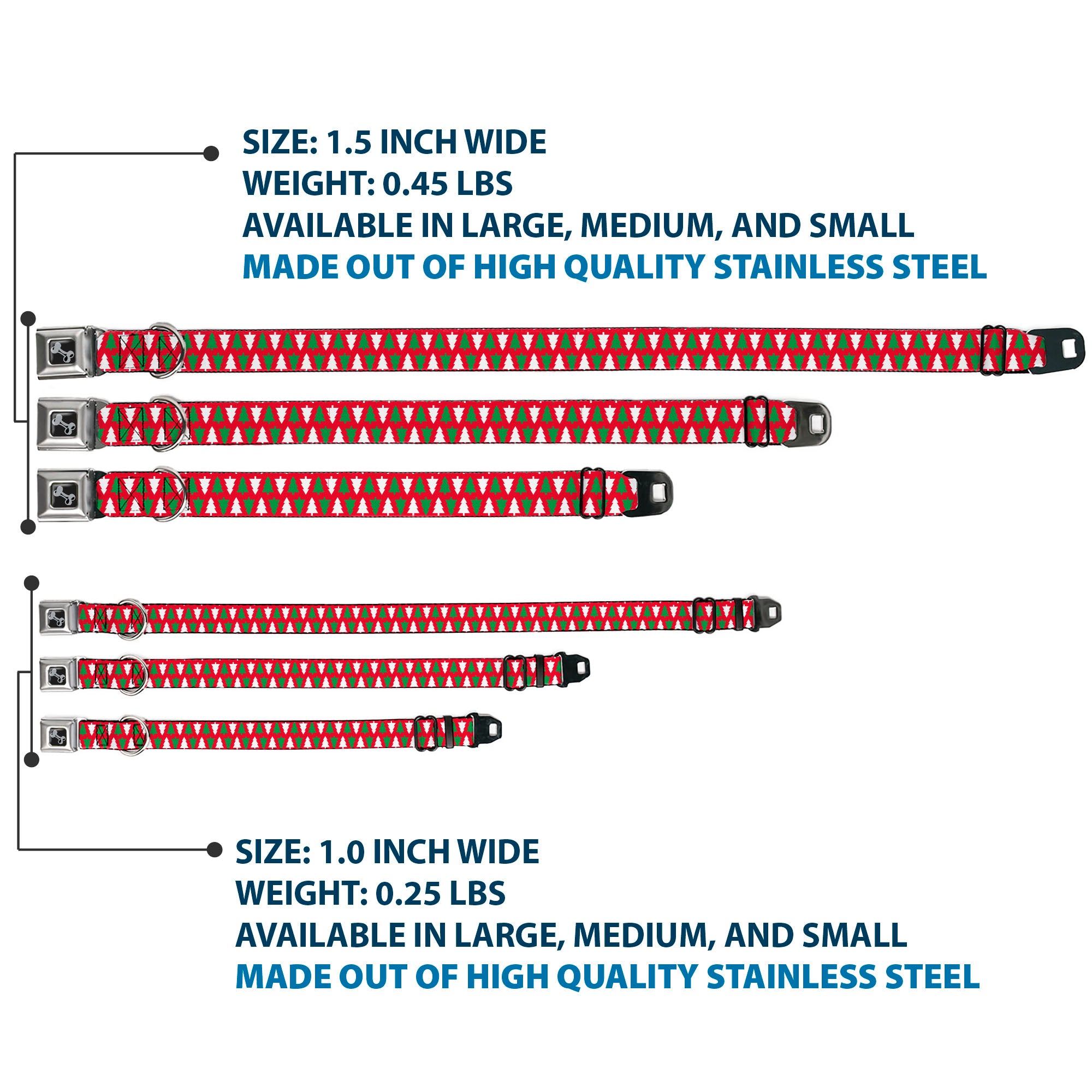 Dog Bone Black/Silver Seatbelt Buckle Collar - Holiday Cookie Cutter Christmas Tree Red/Green/White Seatbelt Buckle Collars Buckle-Down